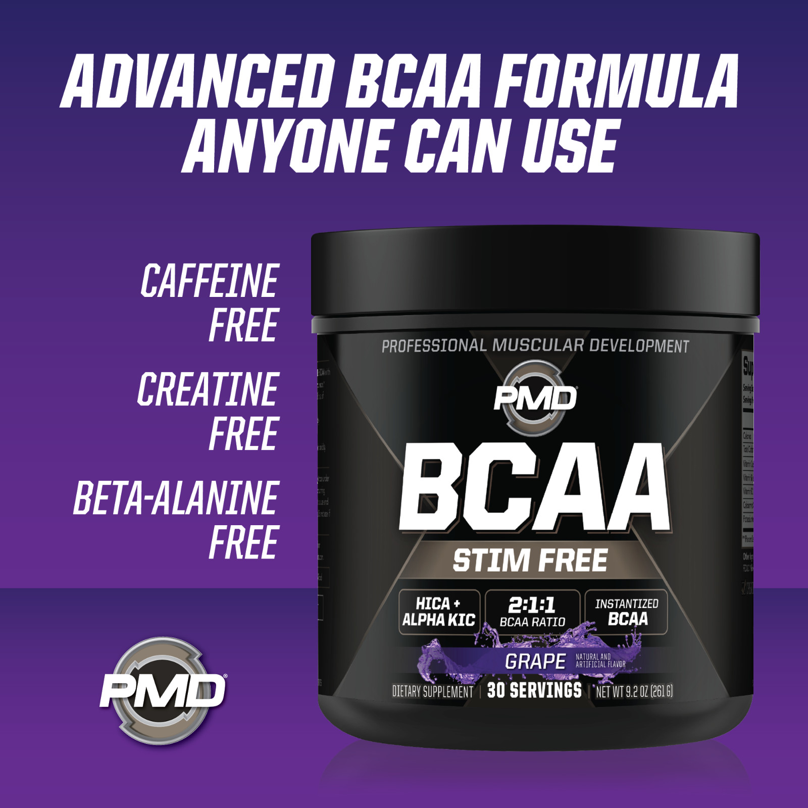 PMD BCAA Stim-Free Amino Acids for Performance & Recovery – Grape (30 Serve)
