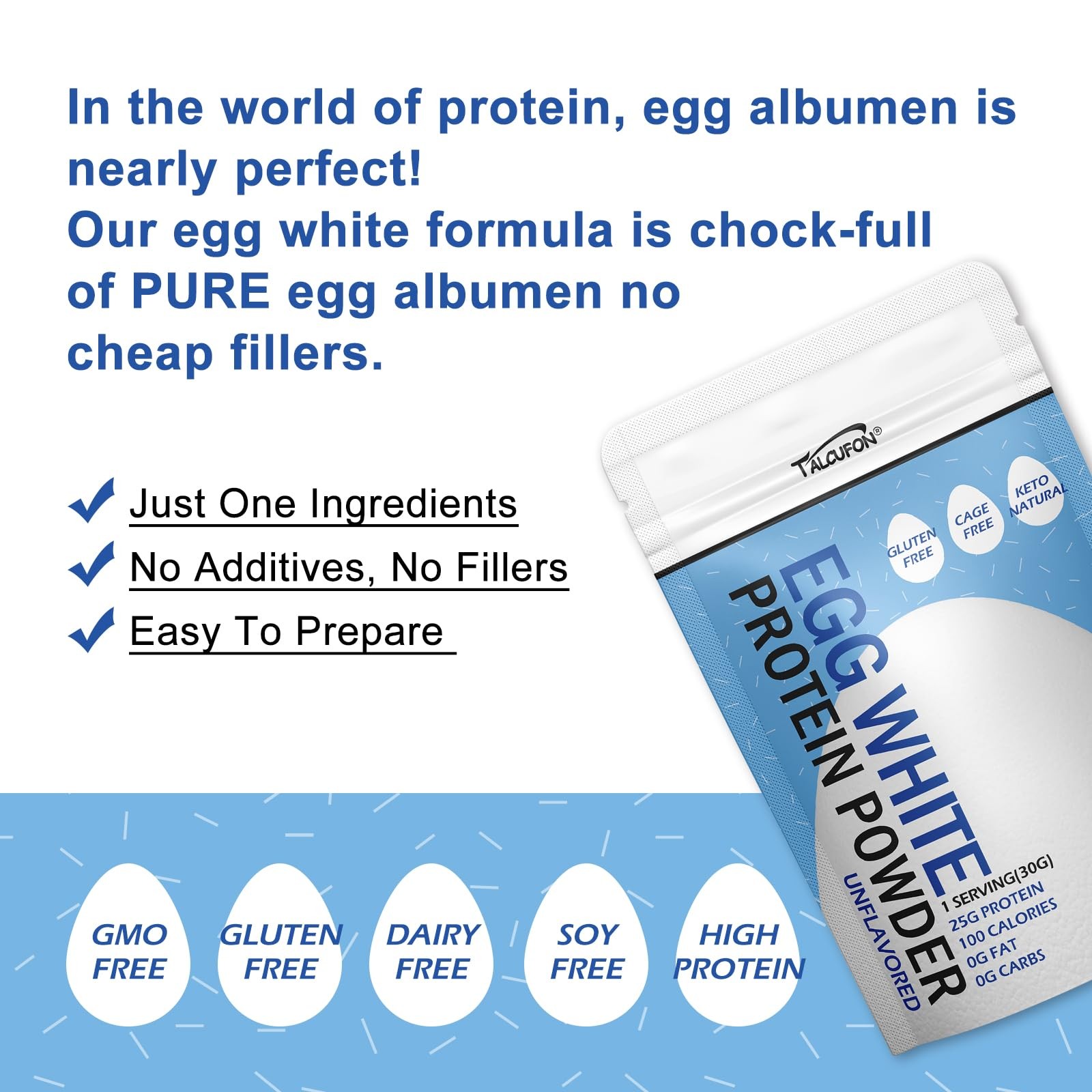 Talcufon Egg White Protein Powder 8Oz Pasteurized No Additives, High…