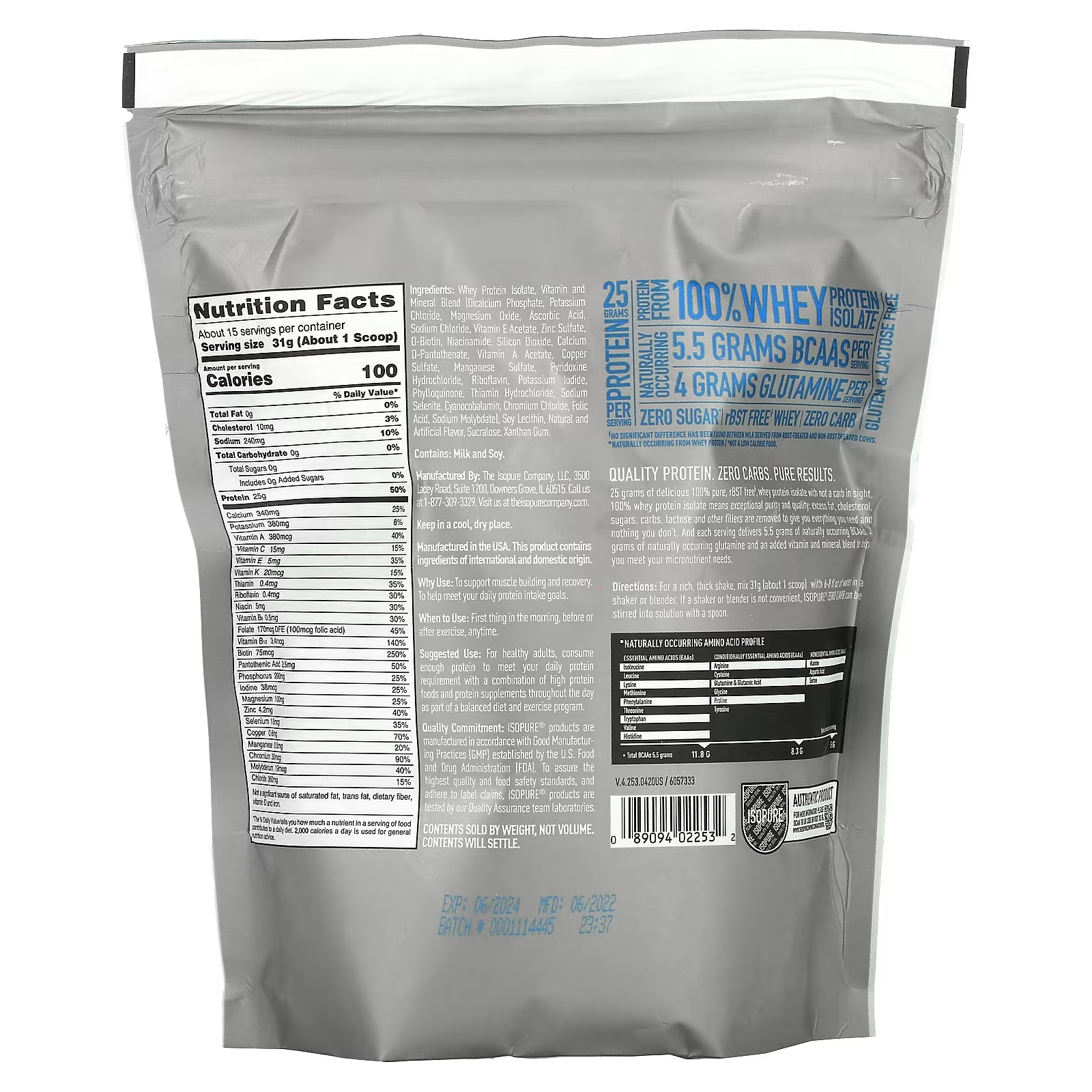 2 X Isopure, Zero Carb Protein Powder Drink Mix, Creamy Vanilla, 1.06 lb (480 g