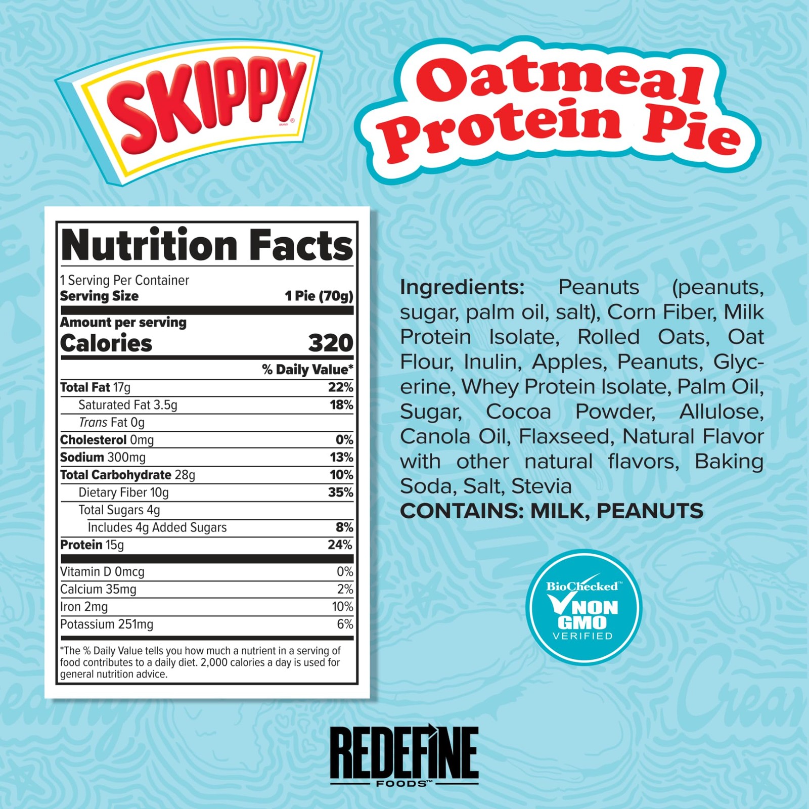 Redefine Foods Oatmeal Protein Pie SKIPPY Chocolate 8 Count 15g Protein Per Serv