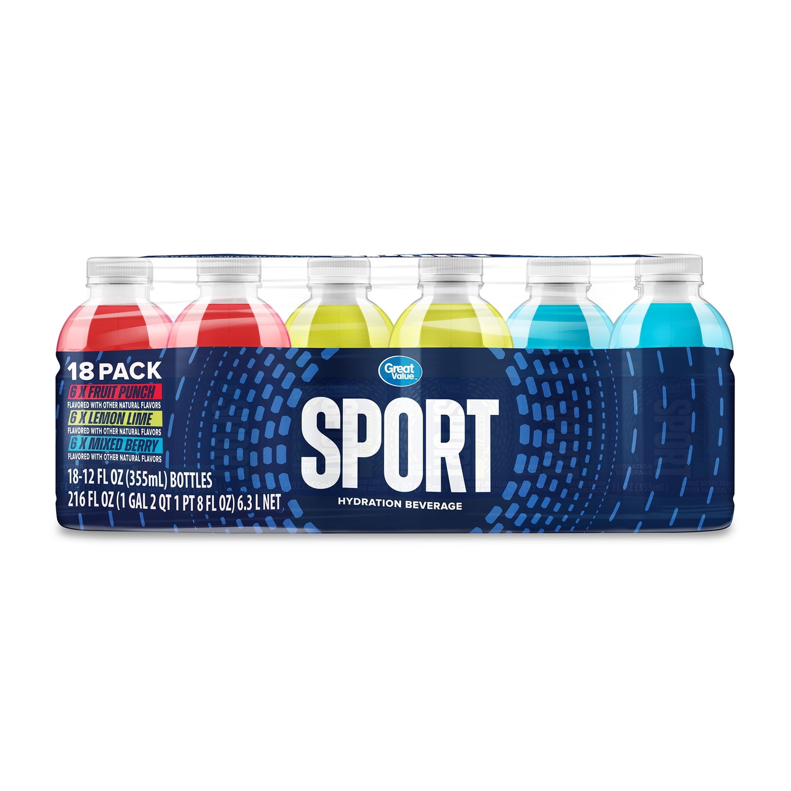 Great Value Sport Hydration Drink, Variety Pack Fruit Punch, 12 fl oz, 18 Pack