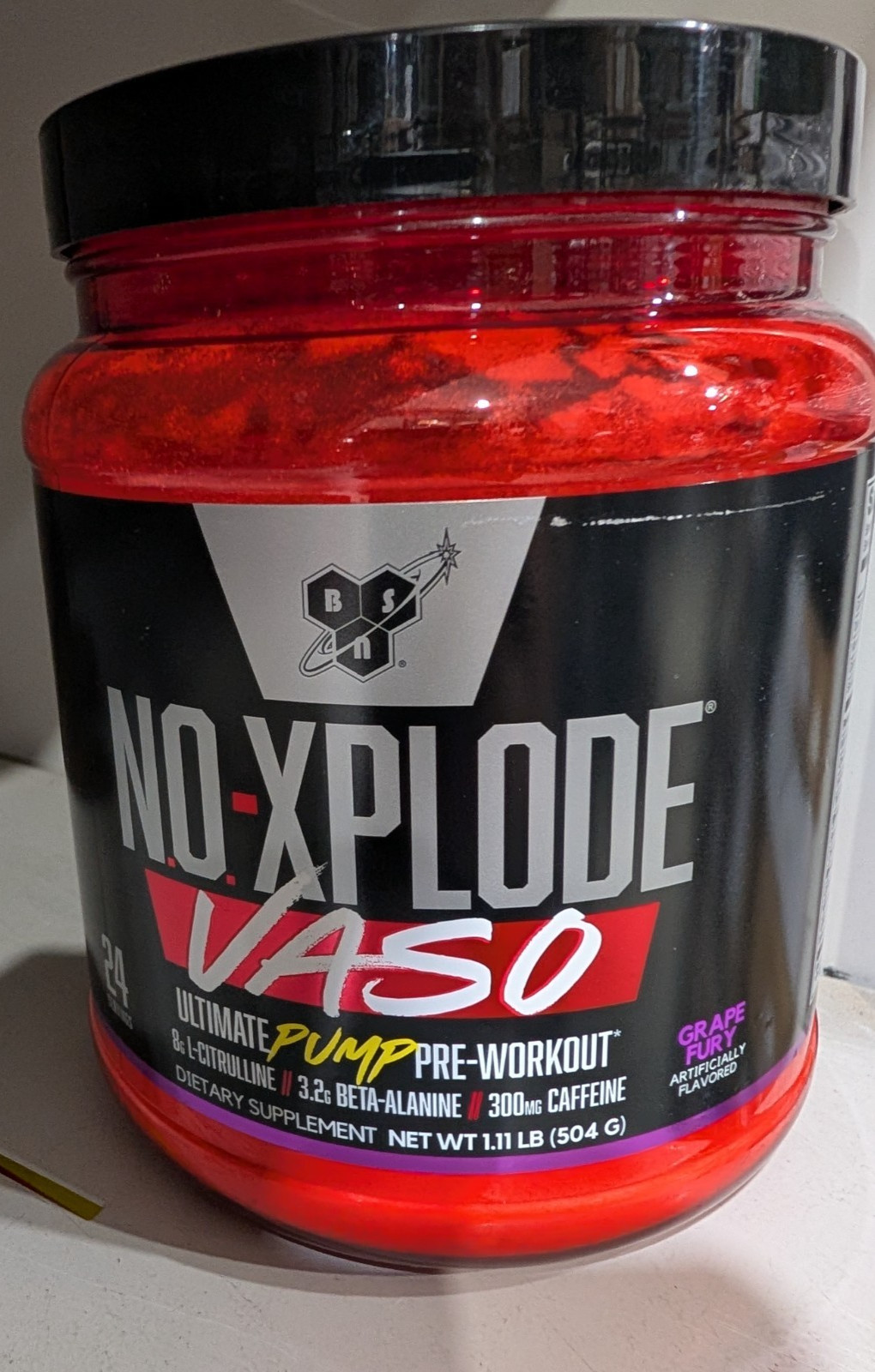 BSN NO-Xplode VASO Ultimate Pump Pre-Workout, Grape Fury 1.11 lb 24 Servings