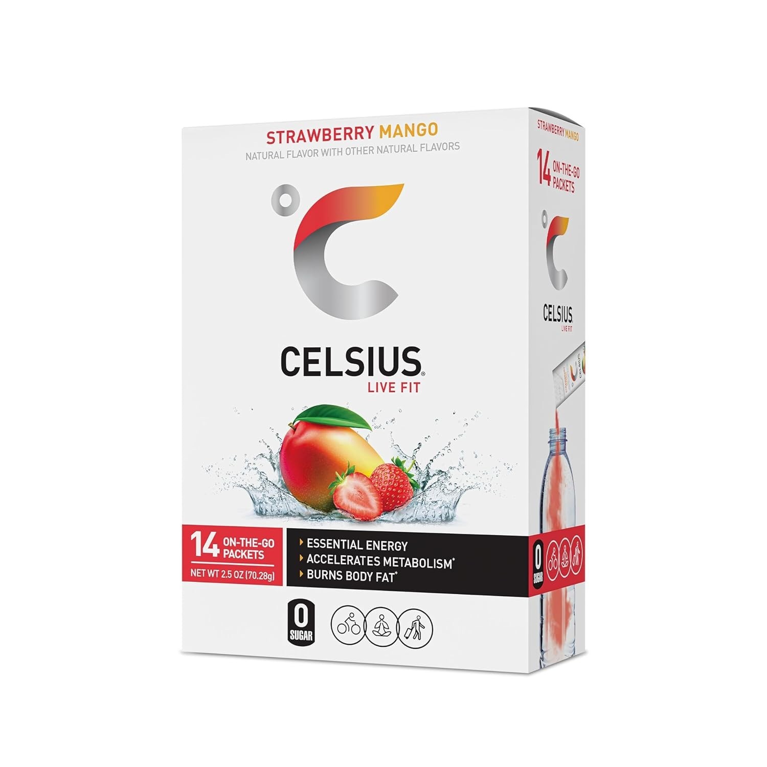 CELSIUS On The Go Strawberry Mango, Sugar Free Energy Drink Mix Sticks, 14 Count