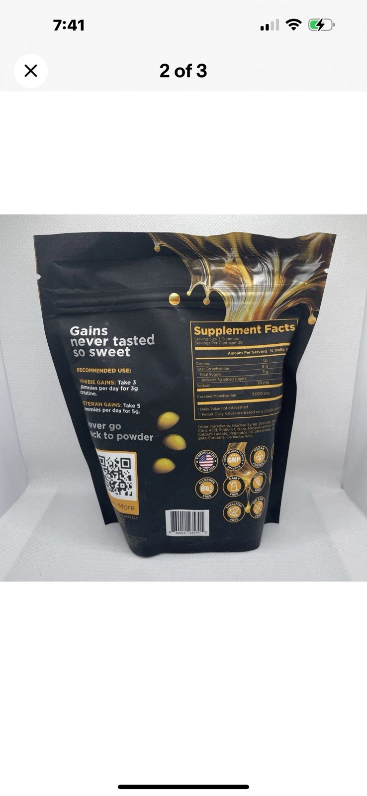GYMMIES Creatine Gummies 90 servings, Lemon Flavored 3g-5g Exp 09/25