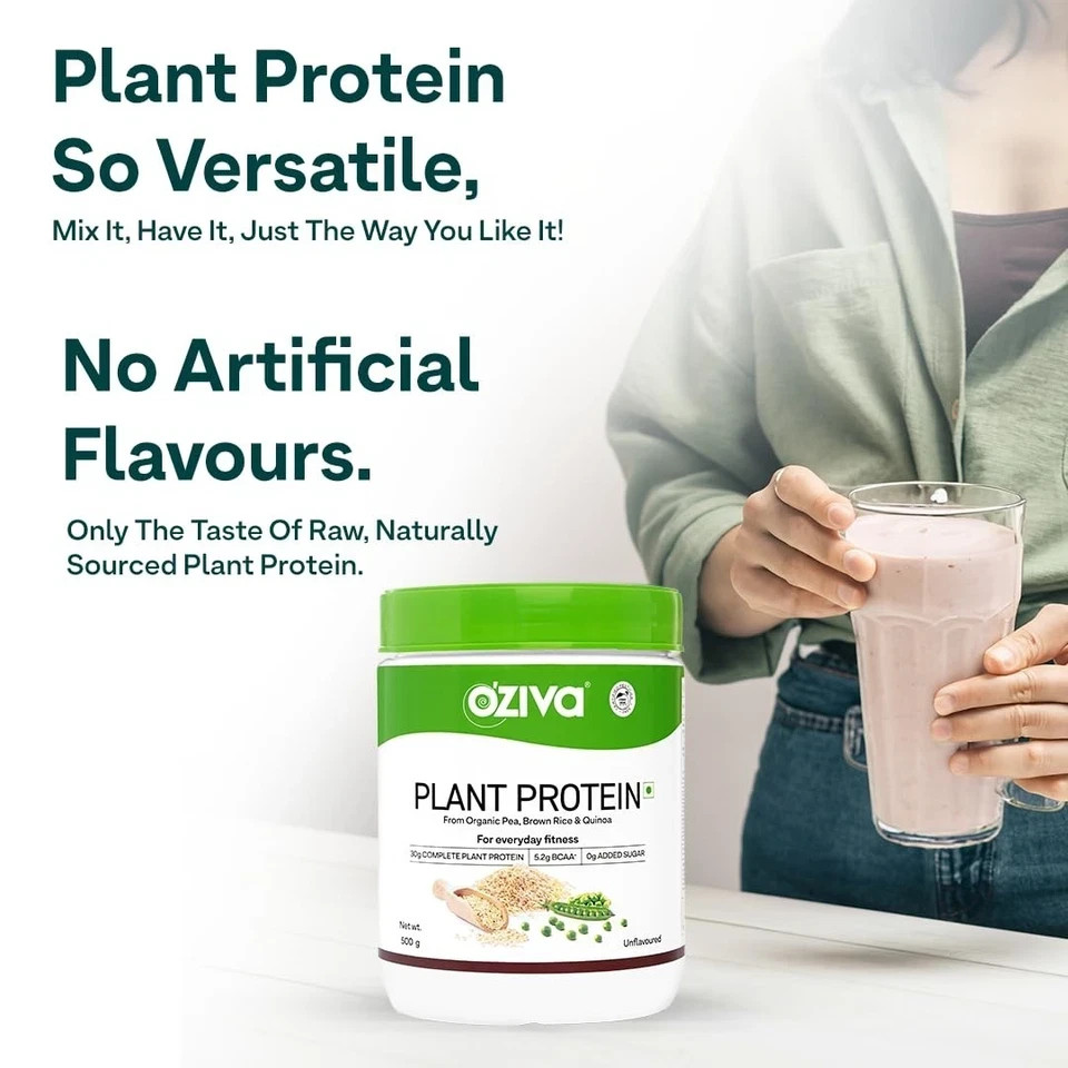 OZiva Plant Protein Powder 500g Pea Isolate 30g Protein Vegan No Sugar