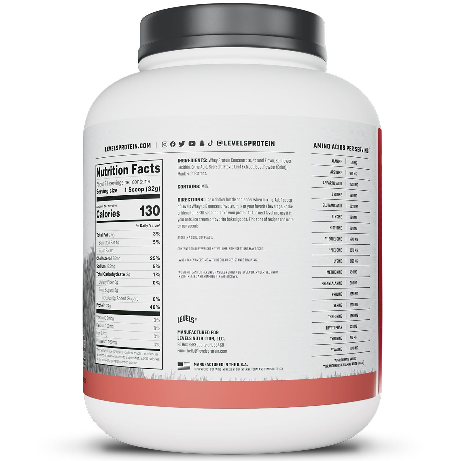 Levels Grass Fed Whey Protein Powder No Artificials 24G of Protein Strawberry…