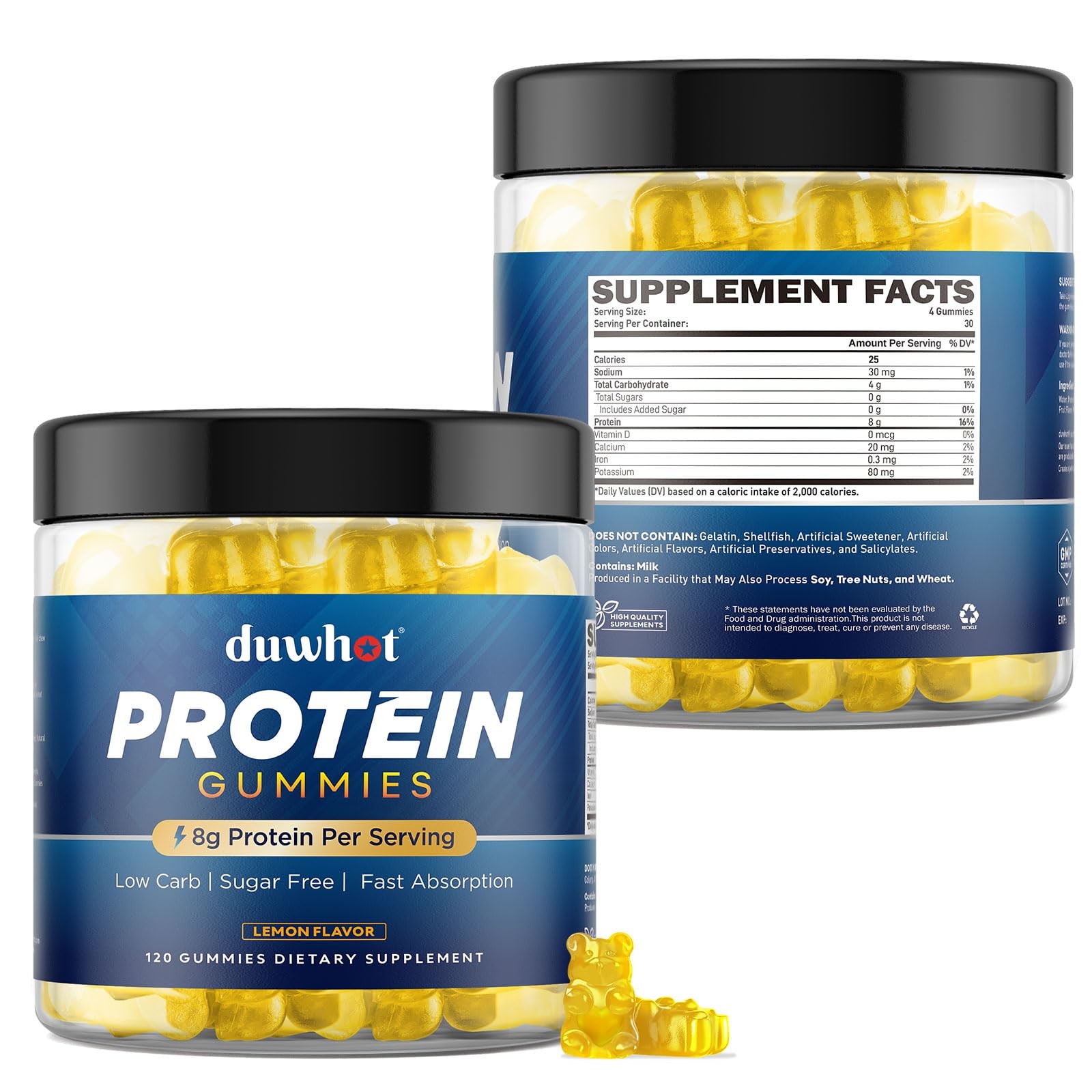 duwhot Whey Protein Gummies Sugar Free, Low Calorie 8g Protein Per Serving, E…