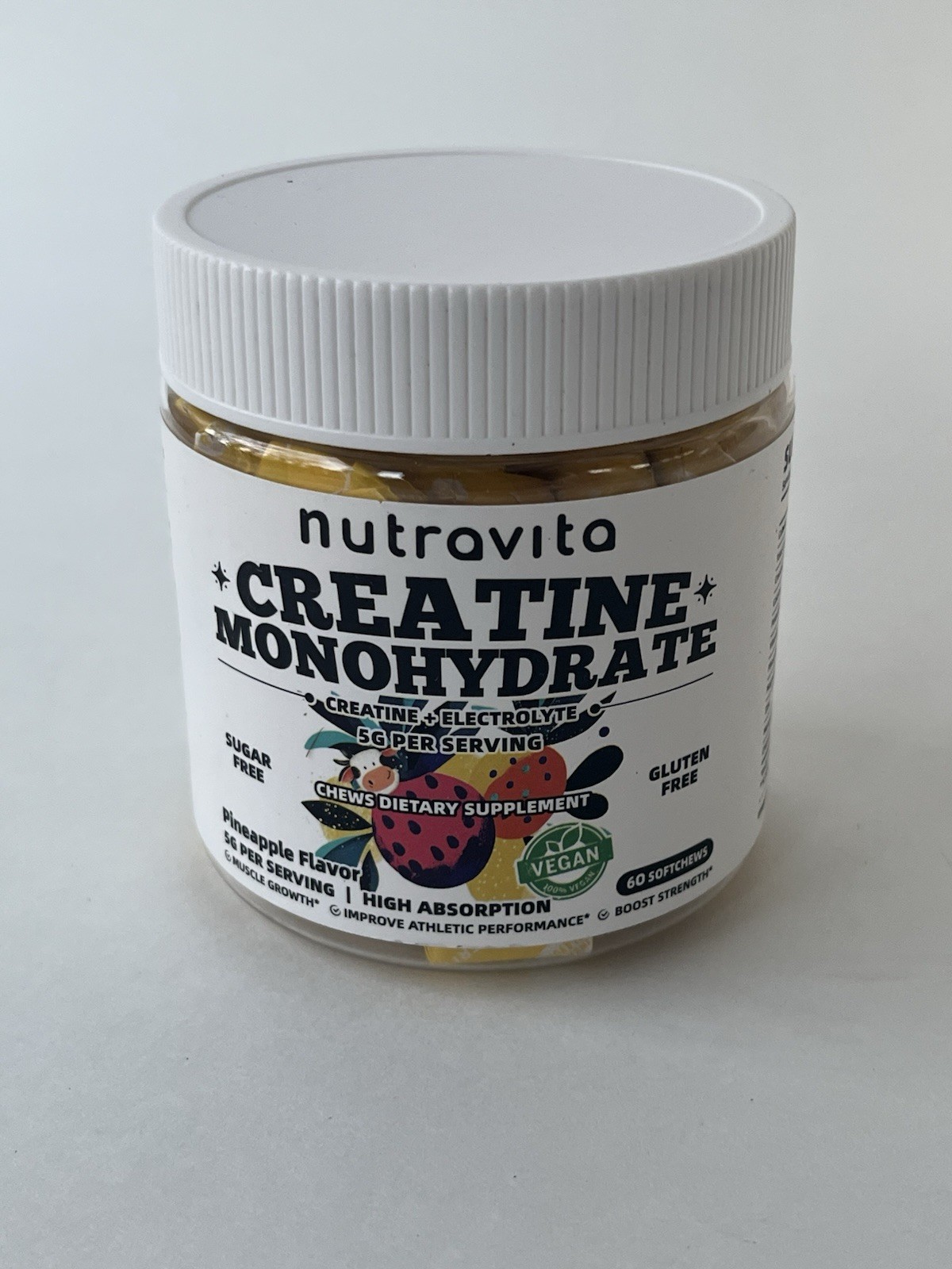 2 PACK Creatine Monohydrate Gummies 5g per serving No Sugar Vegan 120 Ct total