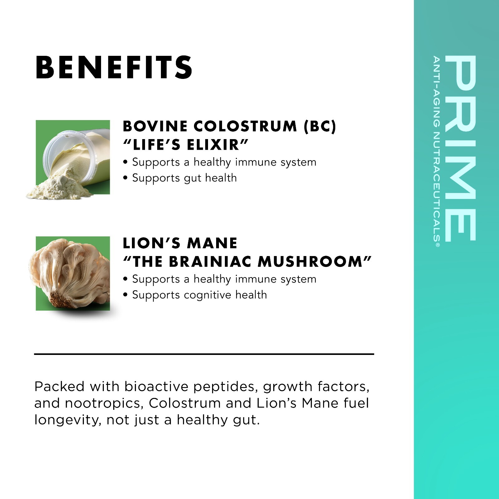 Prime™ Colostrum with Lion’s Mane | Immune & Brain Support | 30 Servings