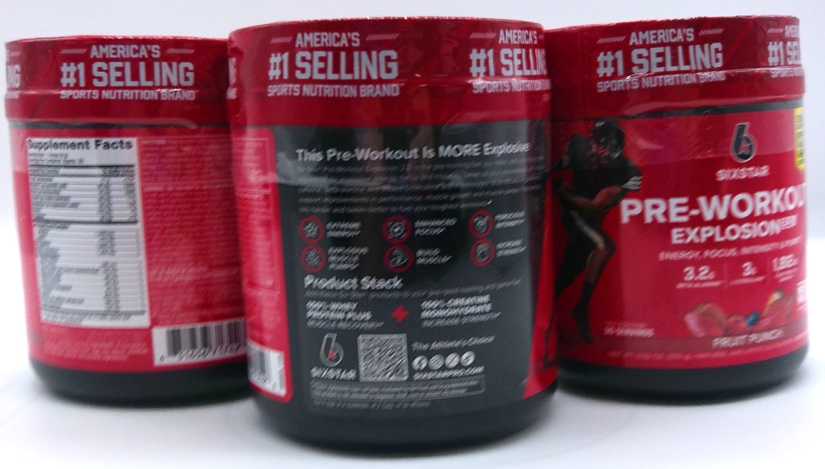 3Pk- SixStar Pre-Workout Explosion 2.0, Fruit Punch, 9.52 Oz. Each, Exp. 7/27+