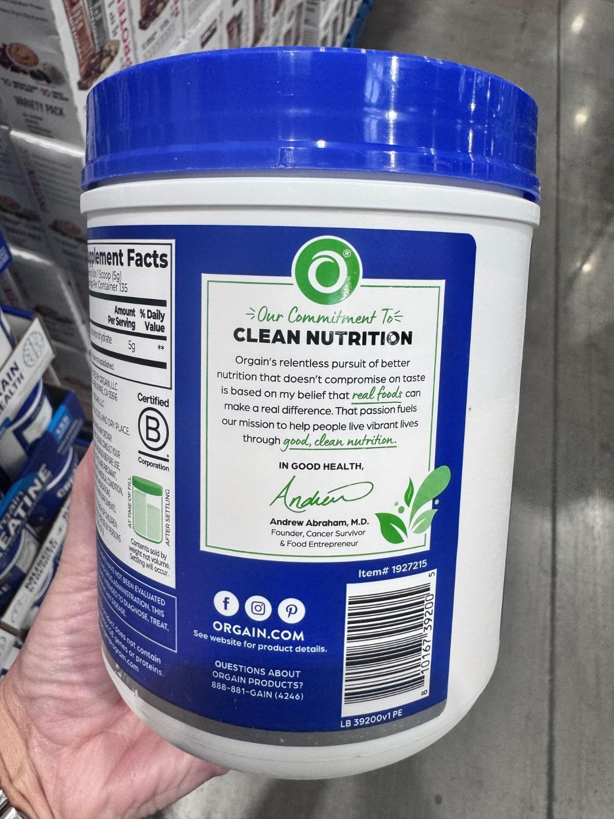 Orgain Creatine Monohydrate Powder Unflavored 675g 135 Servings
