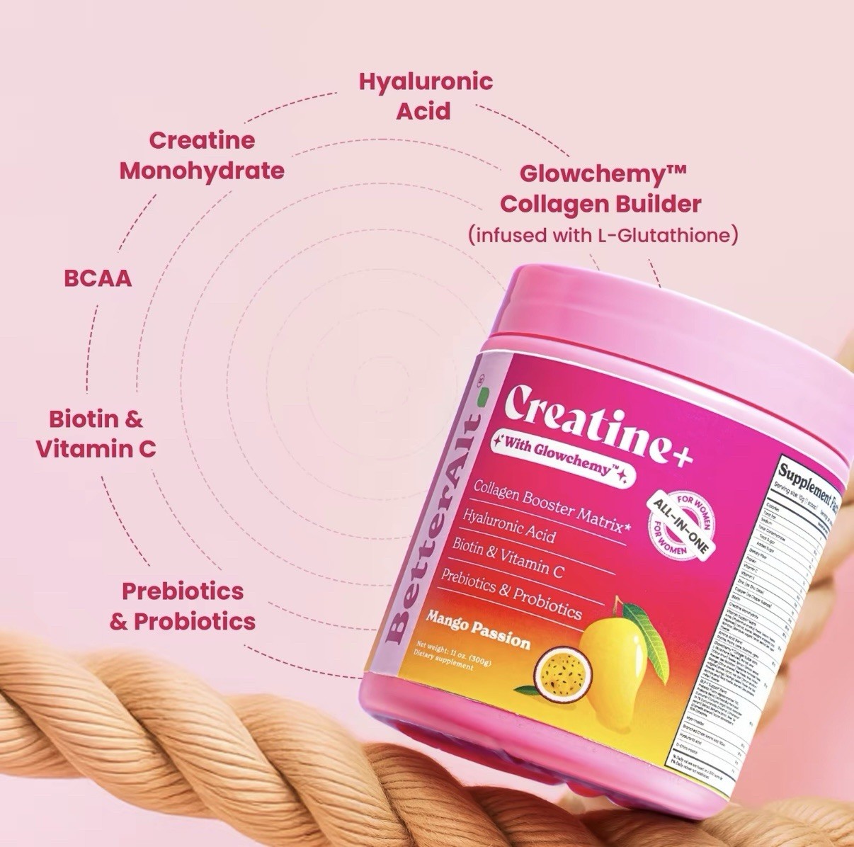 BetterAlt Women’s Creatine With Glowchemy Mango Passion Flavor 11oz