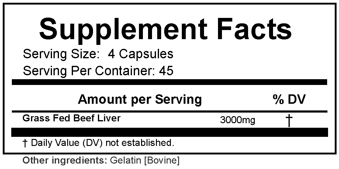 Beef Liver – Capsules, 180 Ct. 3000mg, Grass Fed, Non GMO