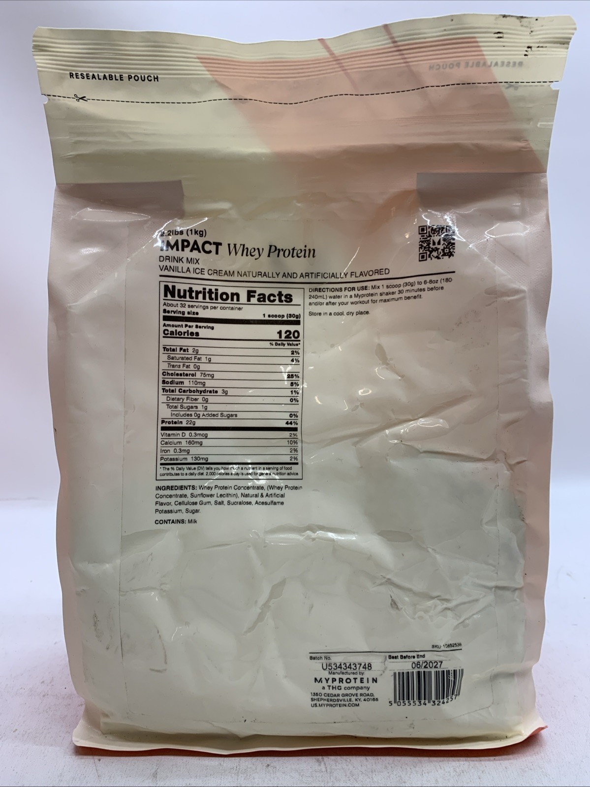 MyProtein Impact Whey Protein 2.2 Lbs Vanilla Ice Cream for Muscle Support
