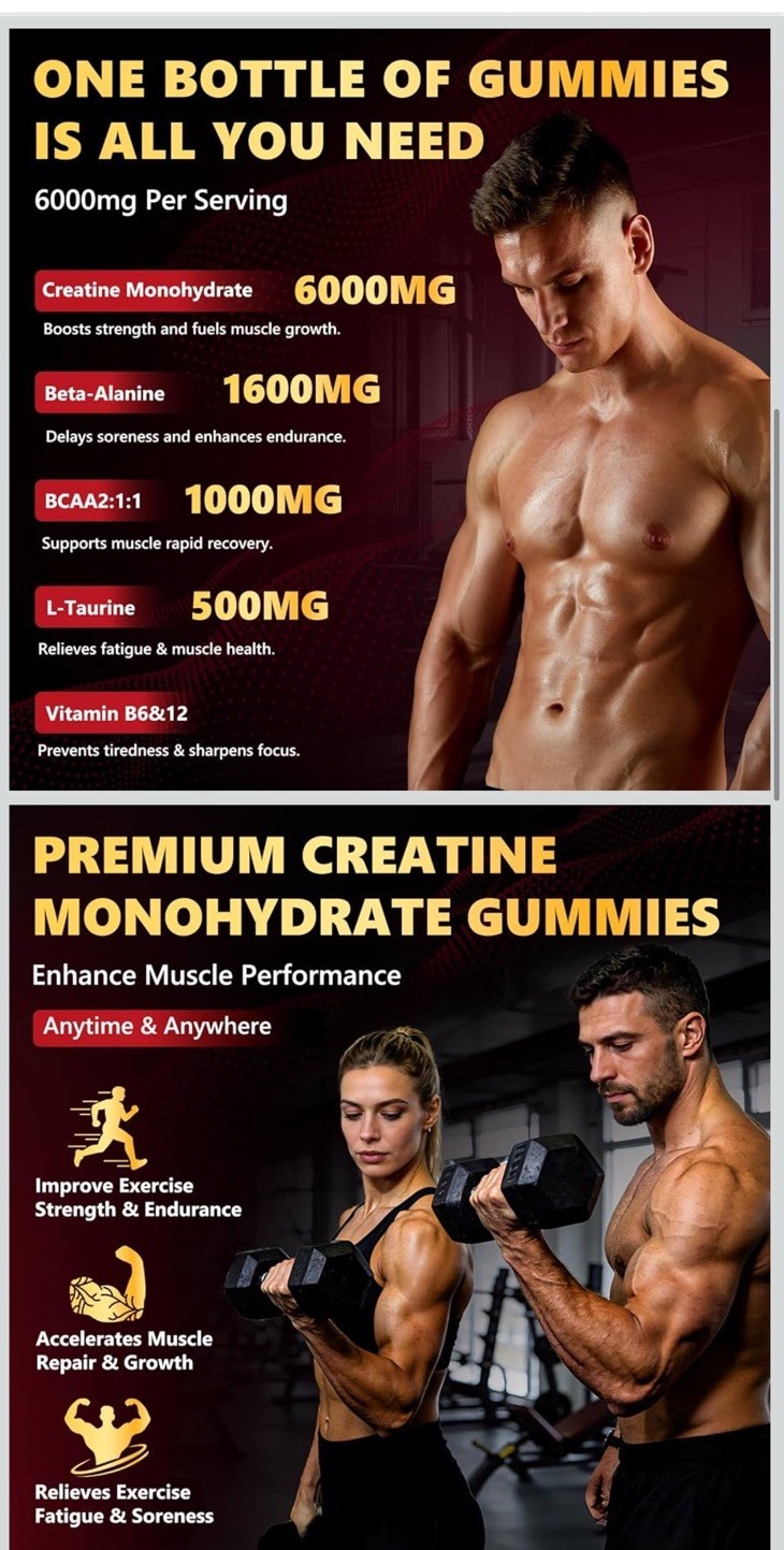 Zelkore Creatine Monohydrate Gummies 6000mg Sugar-Free Raspberry 90 Ct