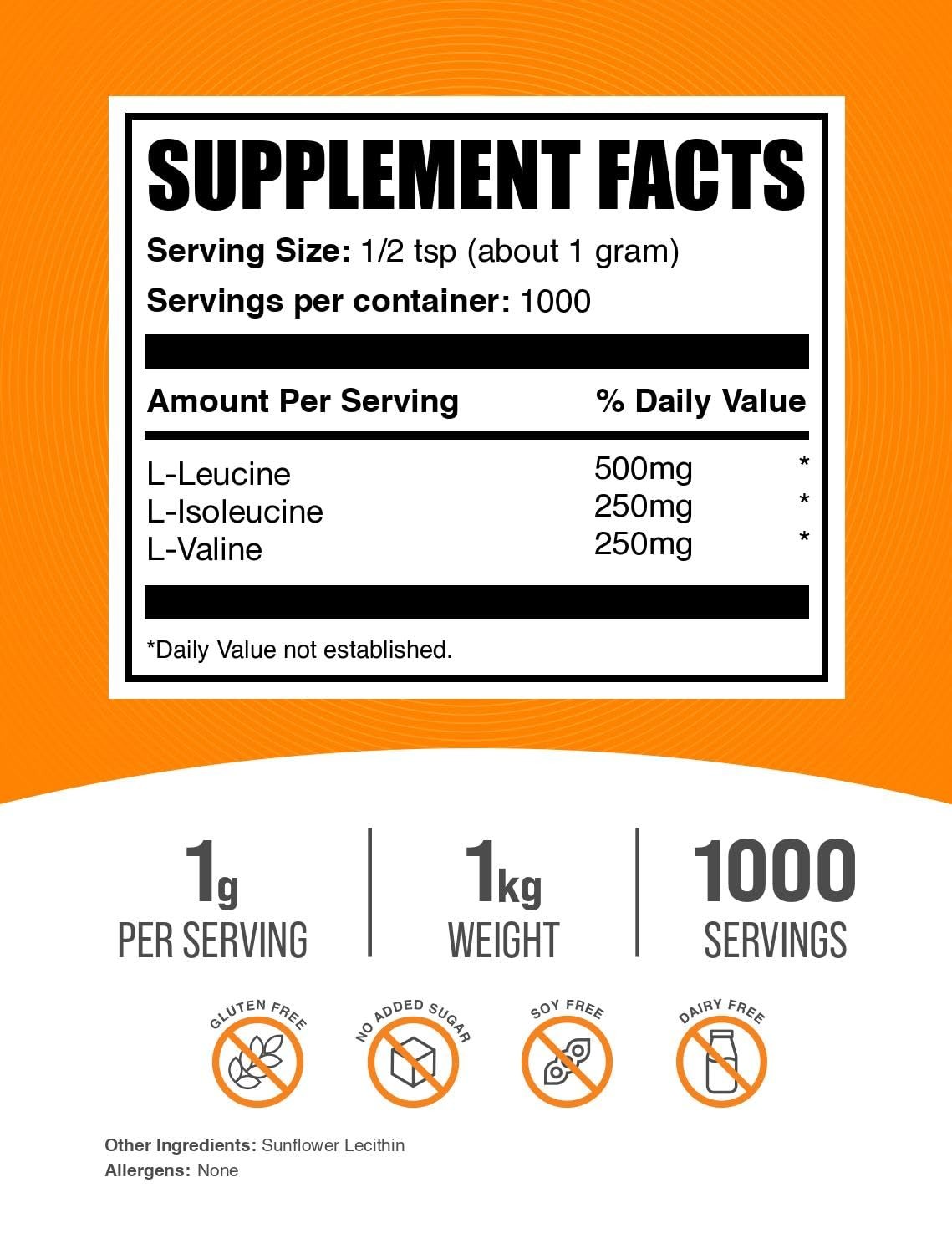 Bcaa Powder 2.2 Pounds Unflavored 211 Leucine Isoleucine Valine Supplement