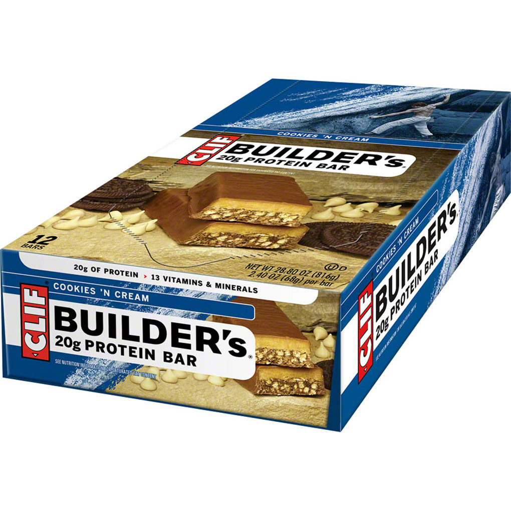 Clif Builder’s Bar Cookies ‘n’ Cream Box of 12 No Trans Fats/Hydrogenated Oil