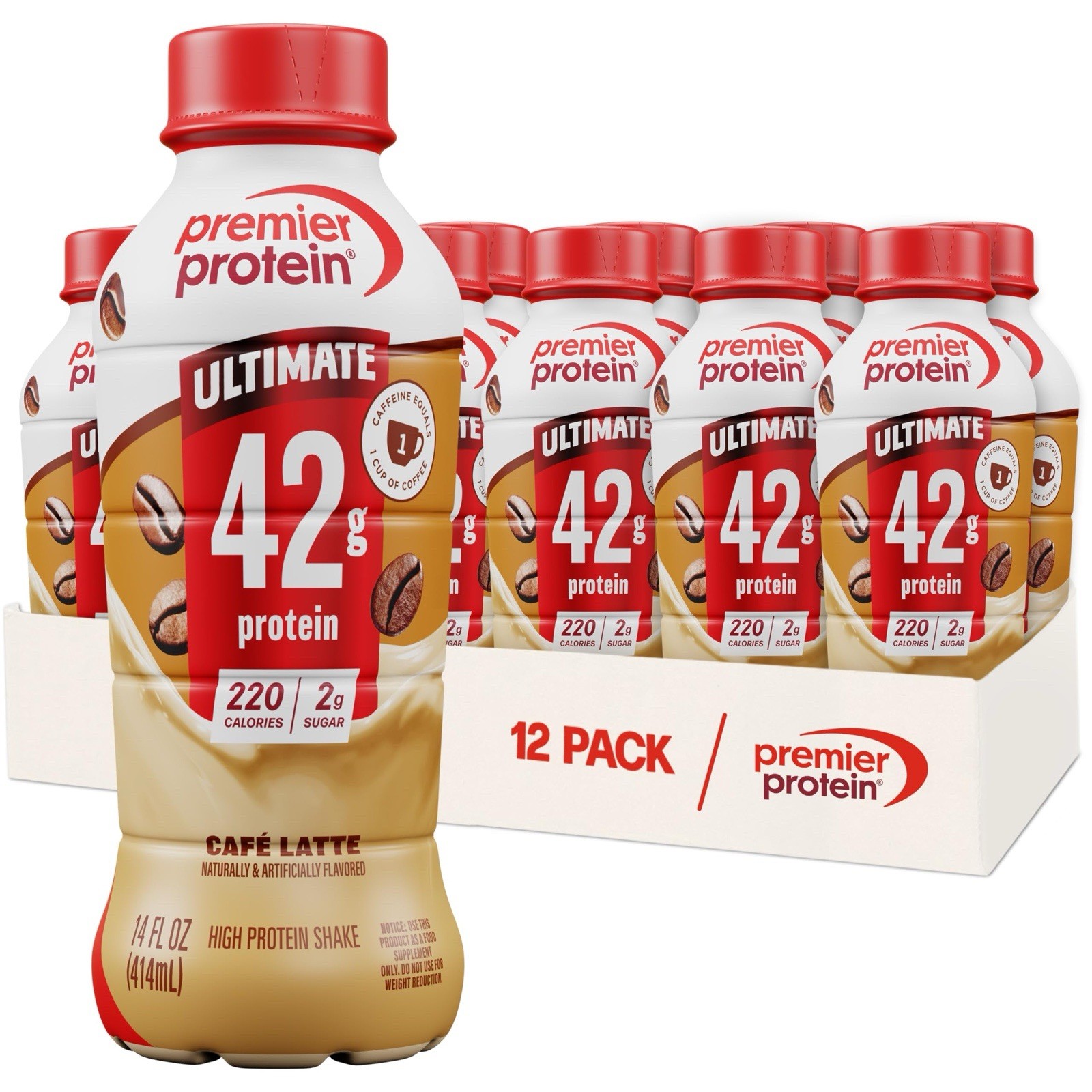 Premier Protein ULTIMATE ☕️ Protein Shake +Energy, Café Latte🧋14 Fl Oz, 12 Ct