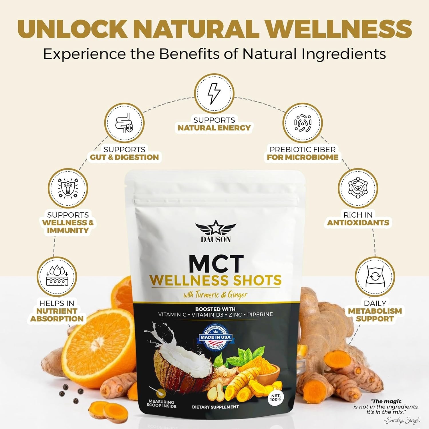 Energy & Immunity Booster: 100 Plant-Based MCT Shots with Turmeric Ginger