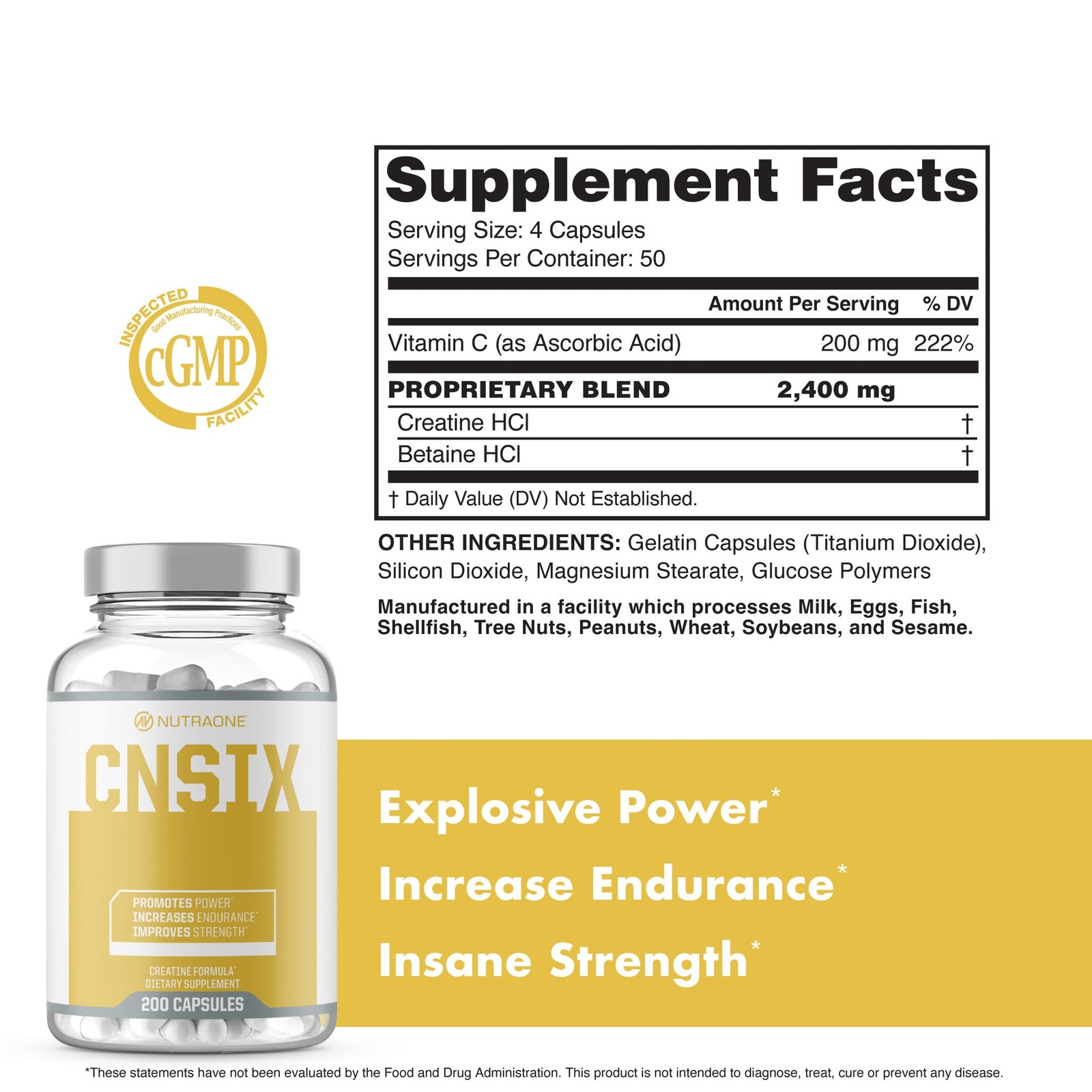 Creatine Capsules HCL to Help 200 Count (Pack of 1)