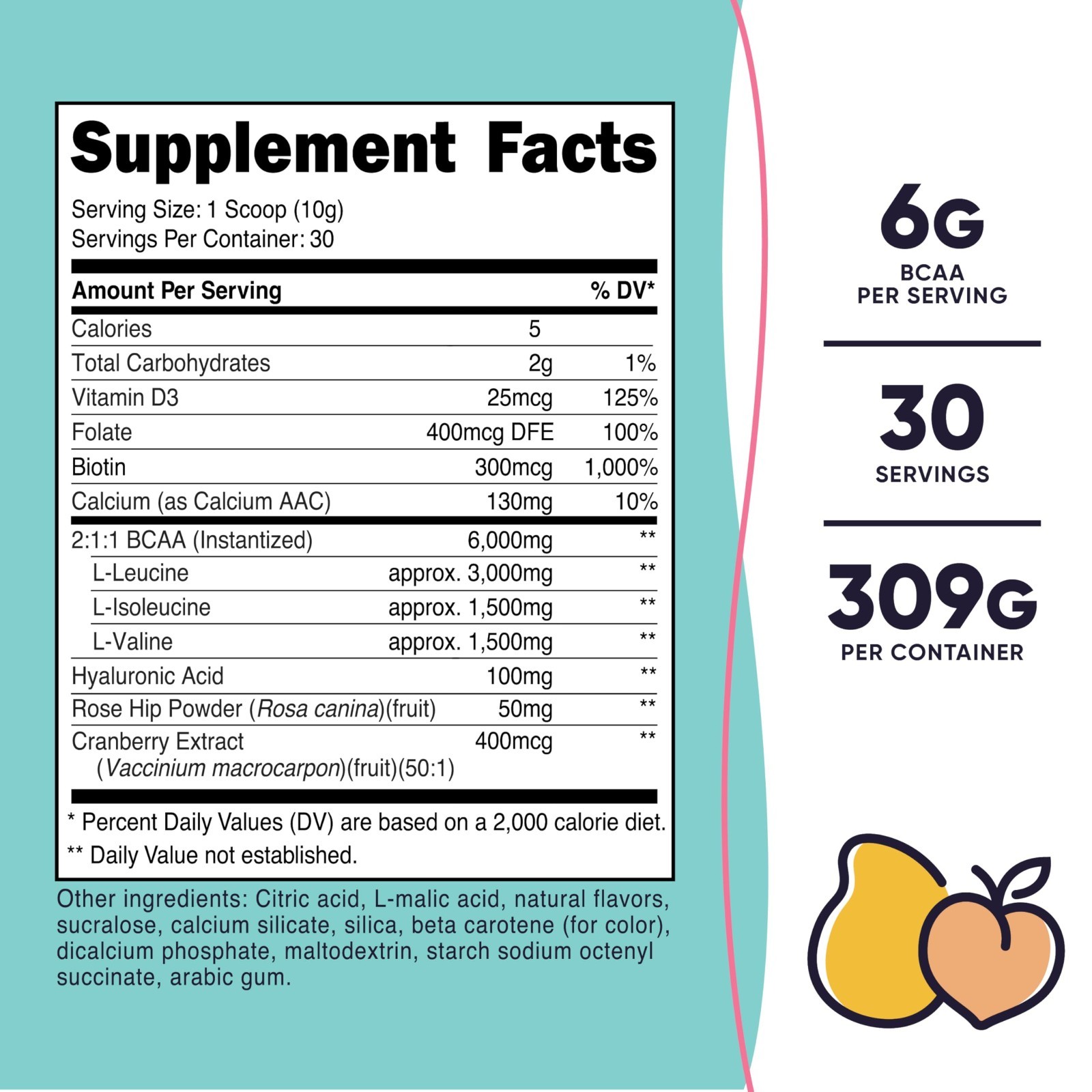 BCAA for Women – Peach Mango Flavor, 30 Servings, Gluten-Free, GMO-Free, Women’s