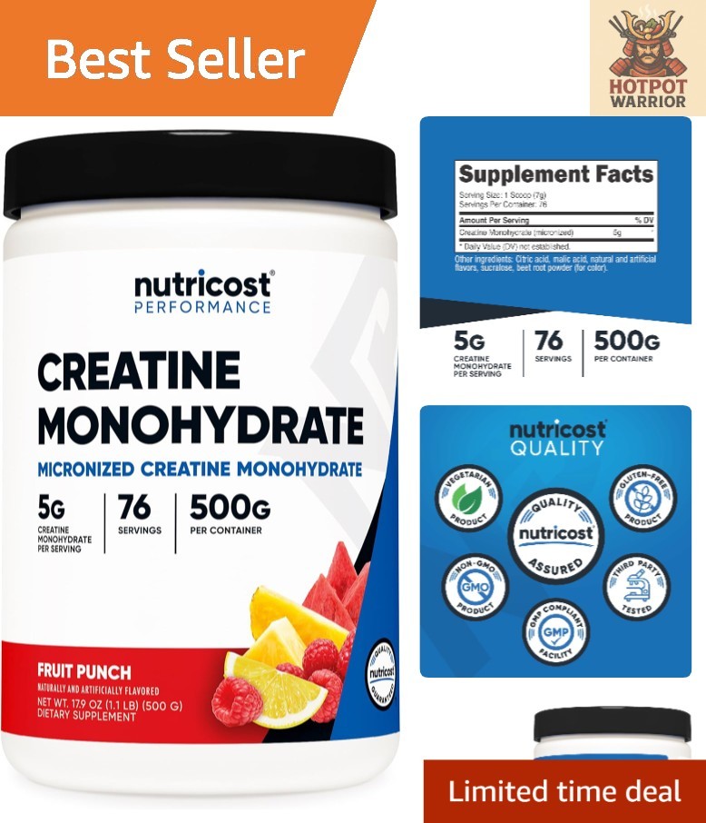 Creatine Monohydrate Powder in Fruit Punch Flavor – 500g for Muscle Growth