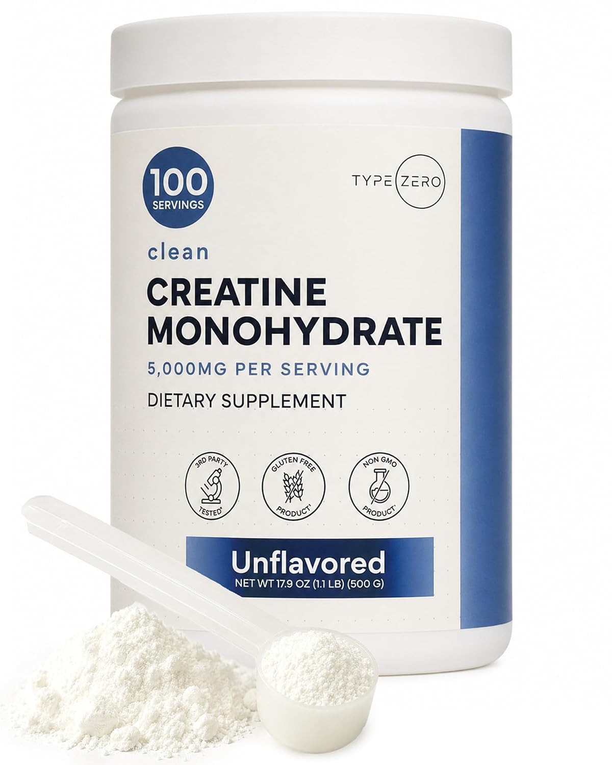 Type Zero Creatine Monohydrate Powder 500 Grams, Tropical Punch Flavored – Glute