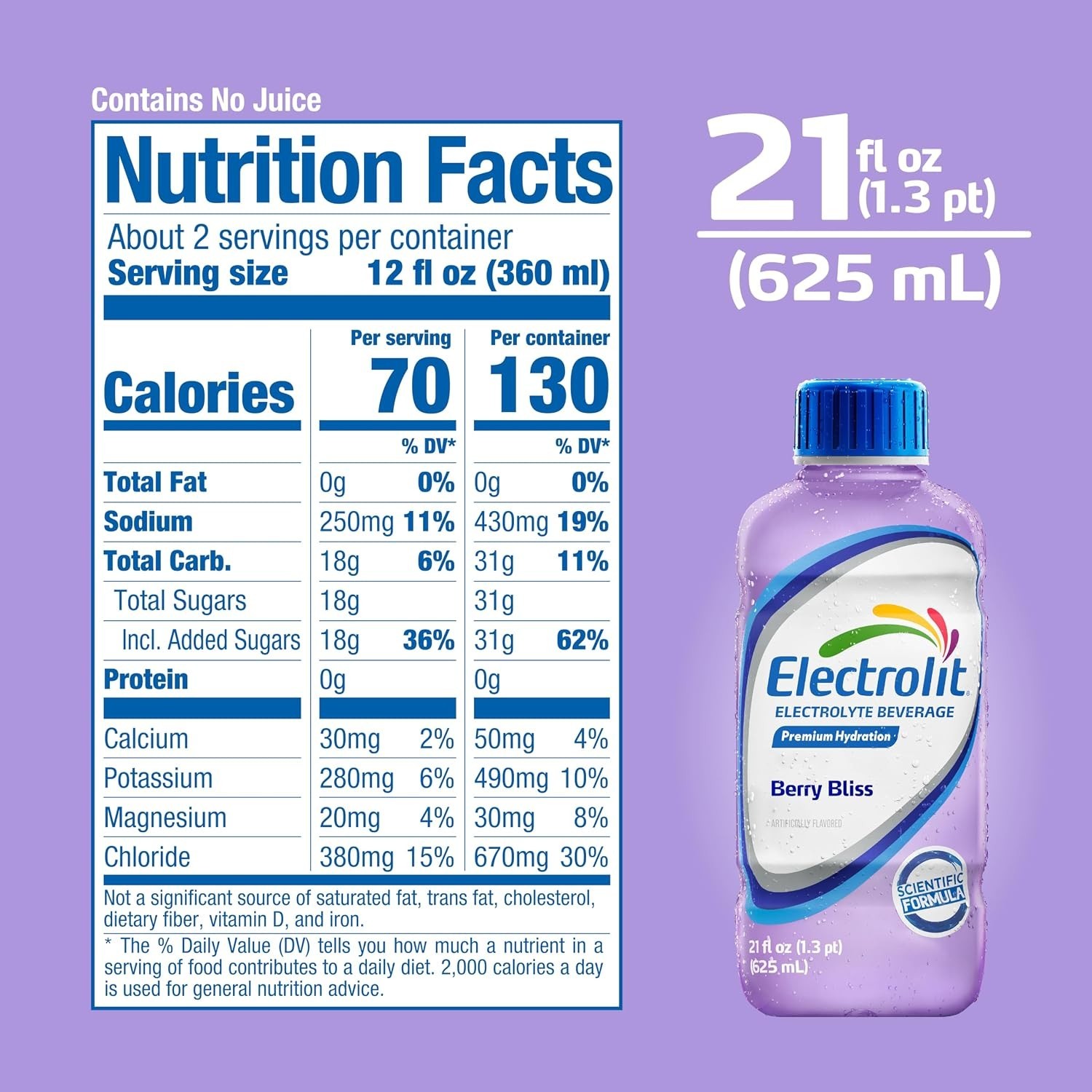 Electrolit, Electrolyte Beverage, Berry Bliss, 21 Fl Oz bottle (Pack of 12)
