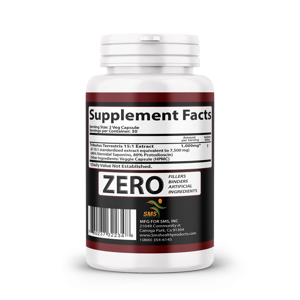 TRIBULUS TERRESTRIS 96% SAPONINS FITNESS SUPPLEMENT 2000mg DAILY NON GMO