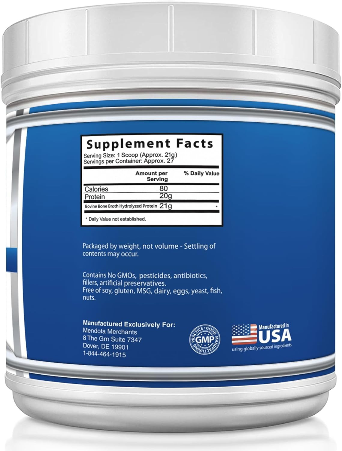 Bone Broth Beef Protein Powder – 1.25 Lb / 20 Oz, Unflavored – Made in USA – Hig