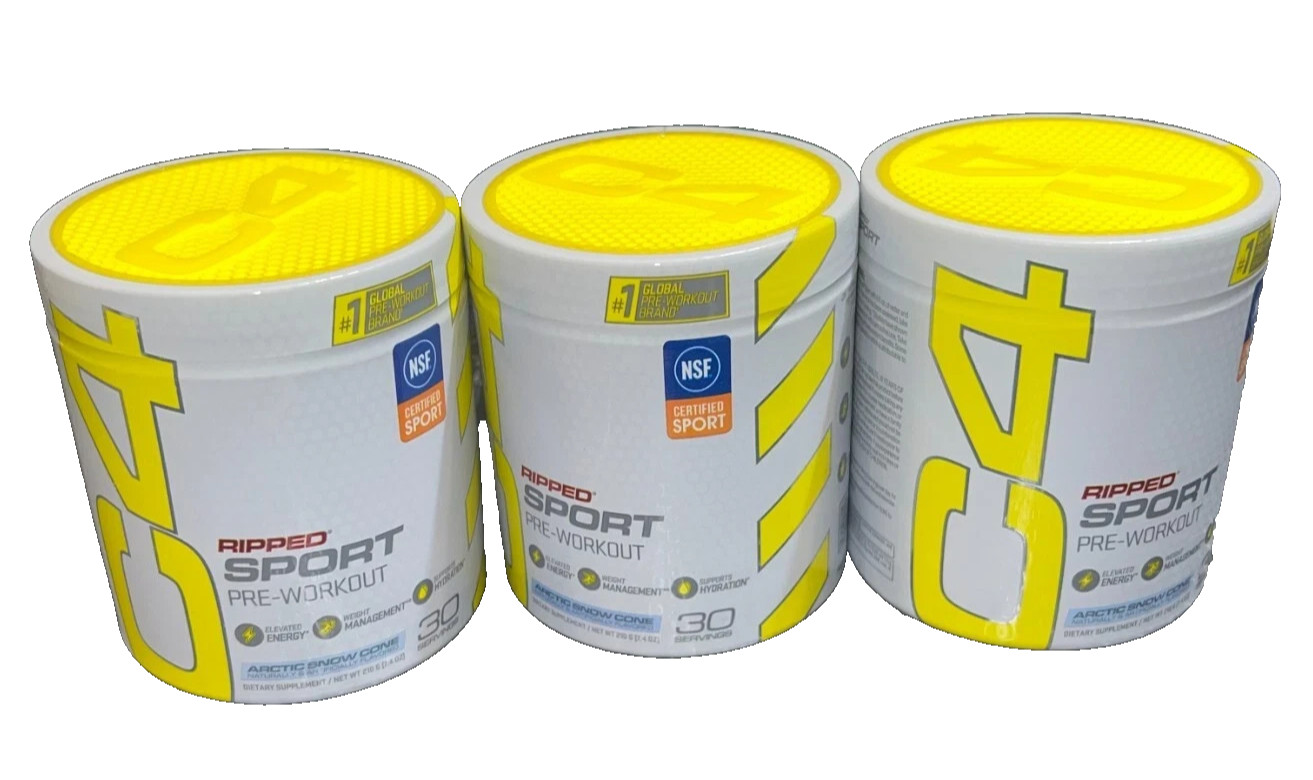 3 Pack C4 Ripped Super Sport Pre Workout Powder Arctic Snow Cone BEST BY: 01/26
