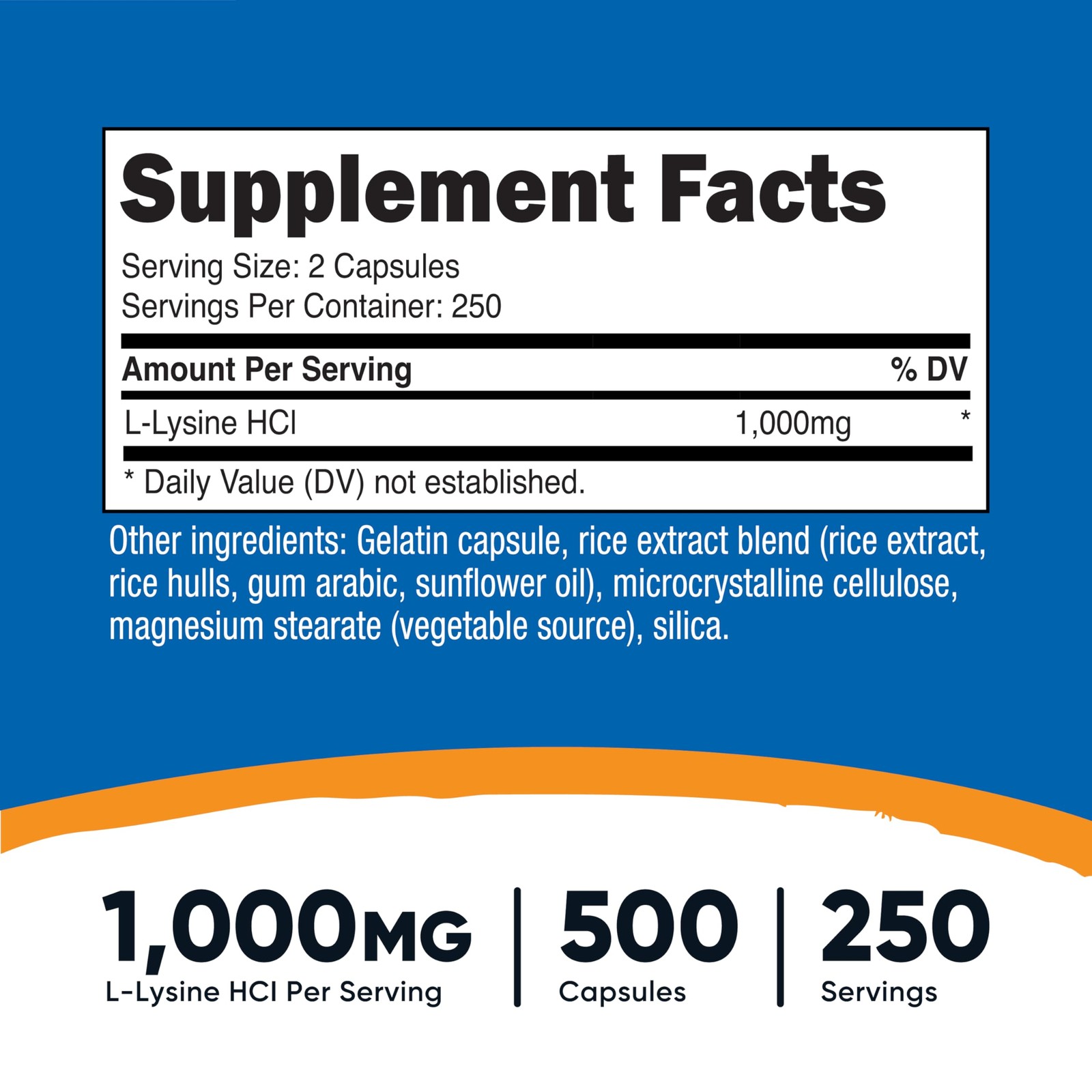 Nutricost L-Lysine 1000mg Per Serving, 250 Servings, 500 Count (Pack of 1)
