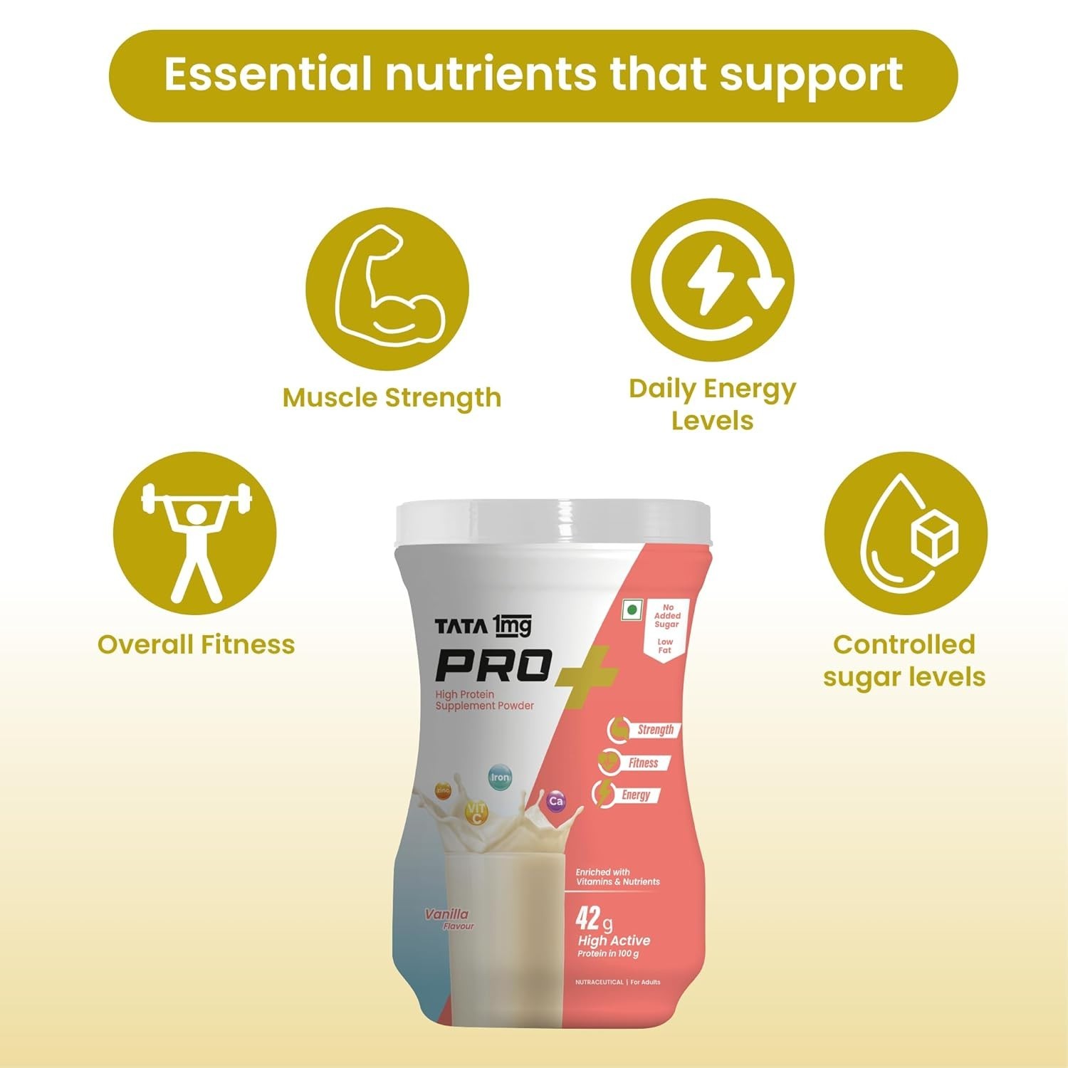 High Protein Powder with 23 essential nutrients For Overall Fitness | Vanilla