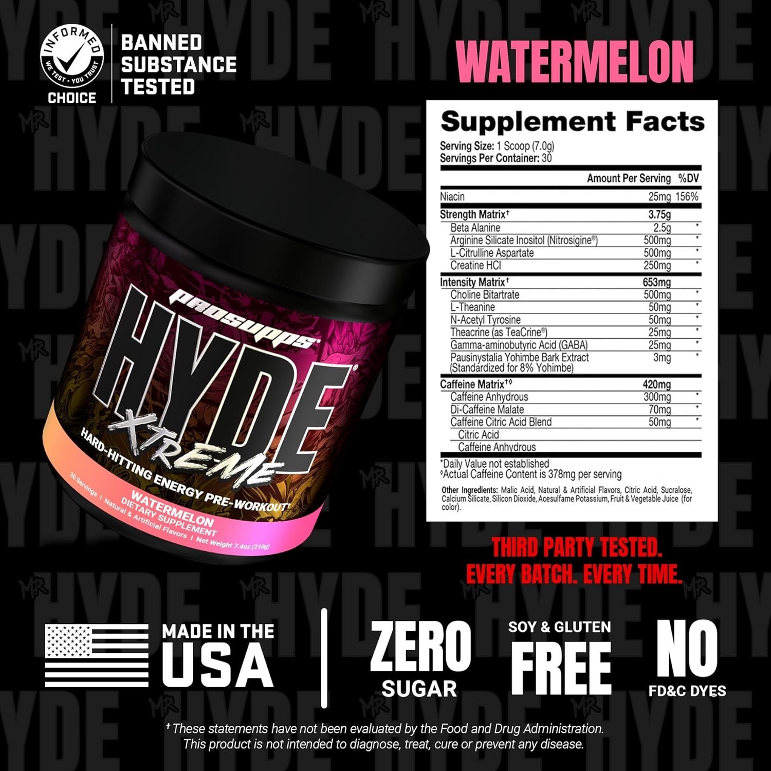 Mr. Hyde Xtreme Energy Pre Workout – Boost Focus & Pumps, 30 Servings Watermelon
