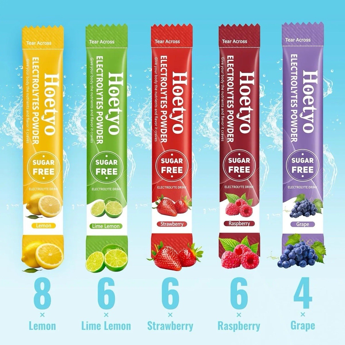 Hoetyo Electrolytes Powder Sugar-Free Variety Pack 30 Sticks Non-GMO Vegan Keto