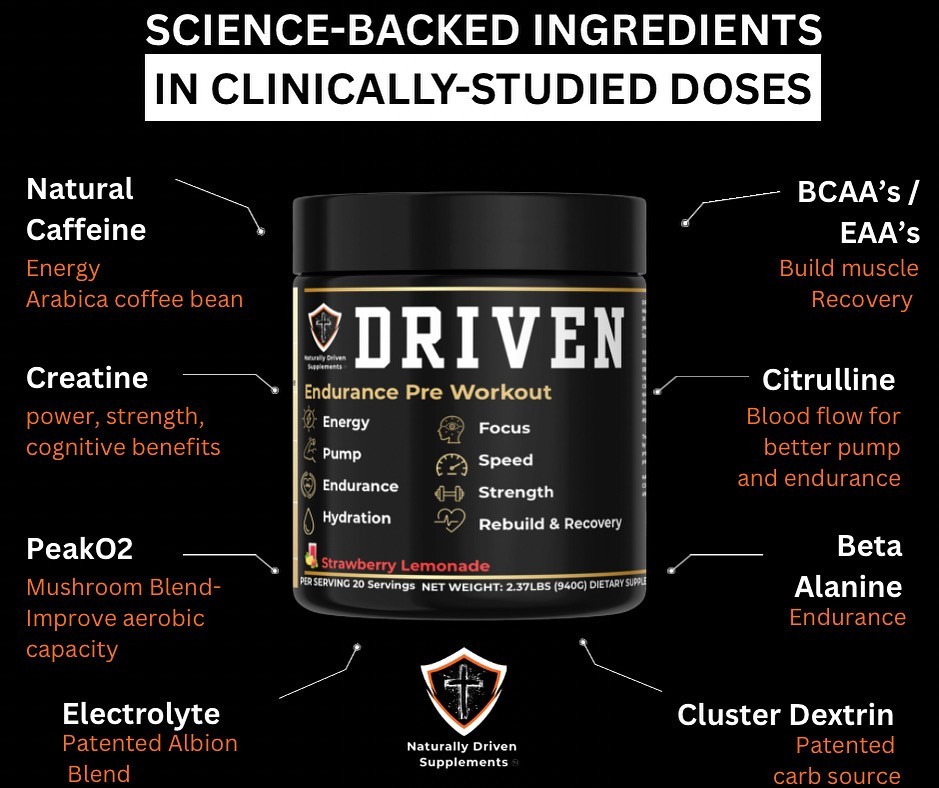 Driven Natural Pre Workout – Clean Energy, Endurance & Focus | No Jitters, Vegan
