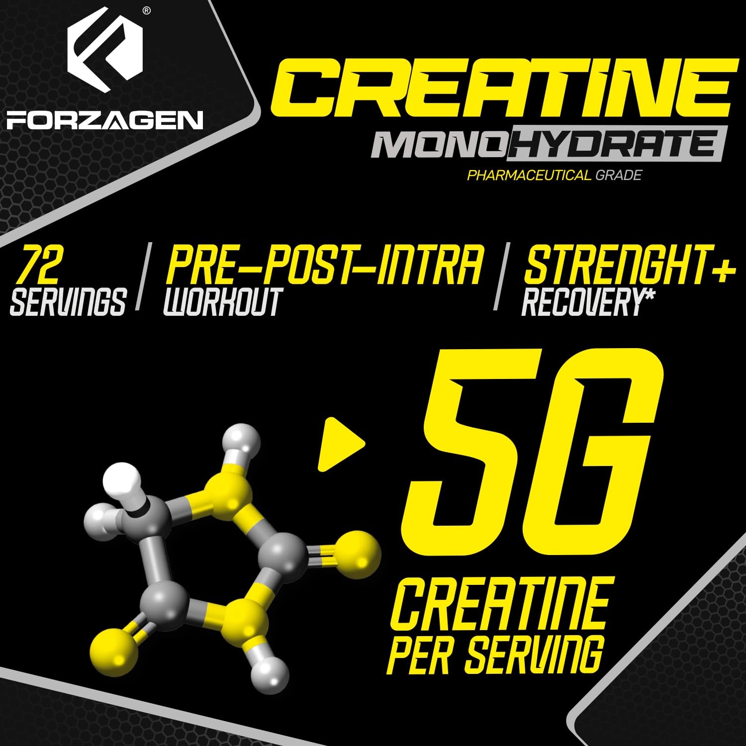 Forzagen Creatine Monohydrate Powder Unflavored, 12.7 Ounce (Pack of 1)