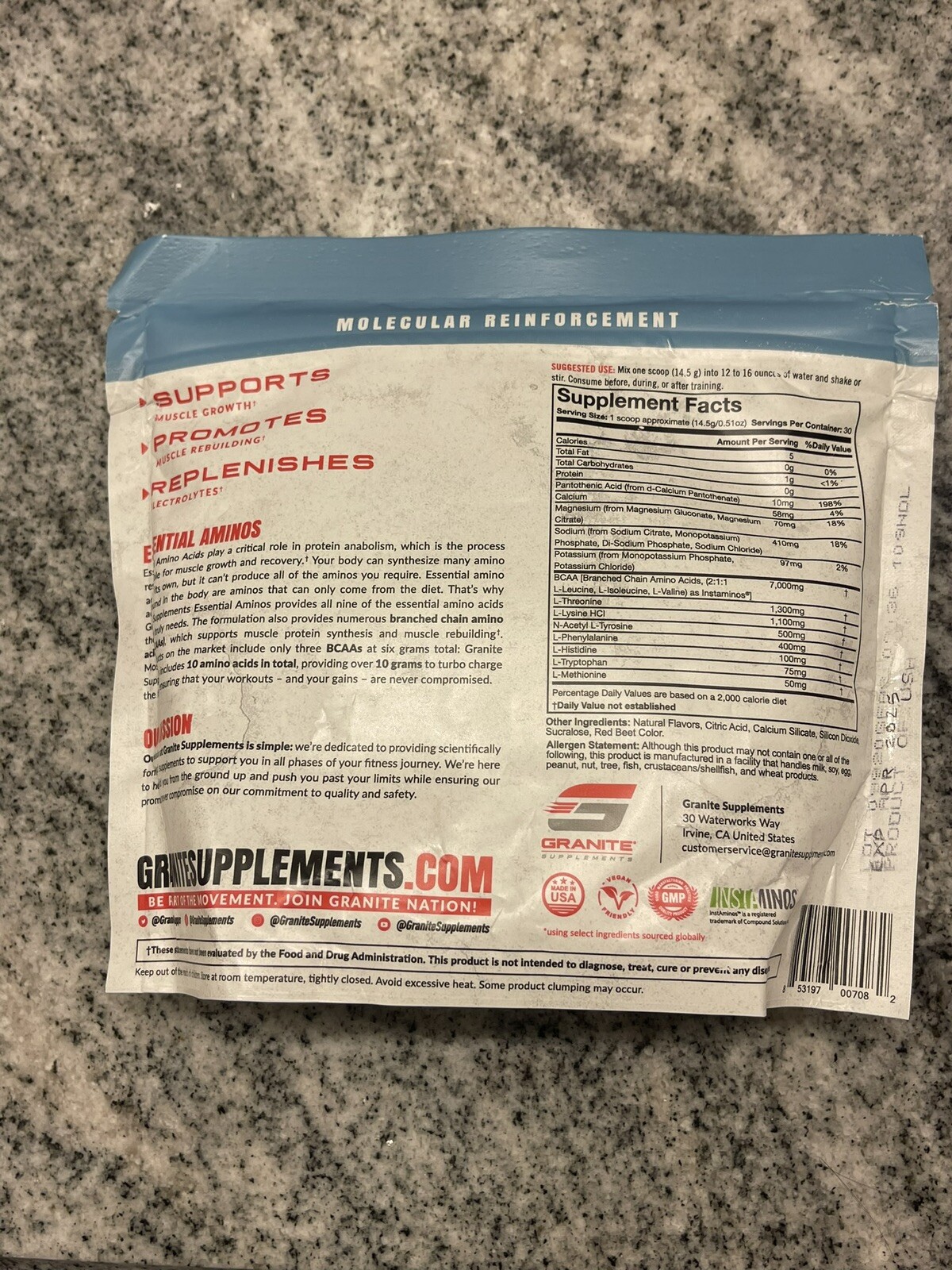 Granite® Essential Amino Acids + Branched Chain + Electrolytes (Strawberry-lemon