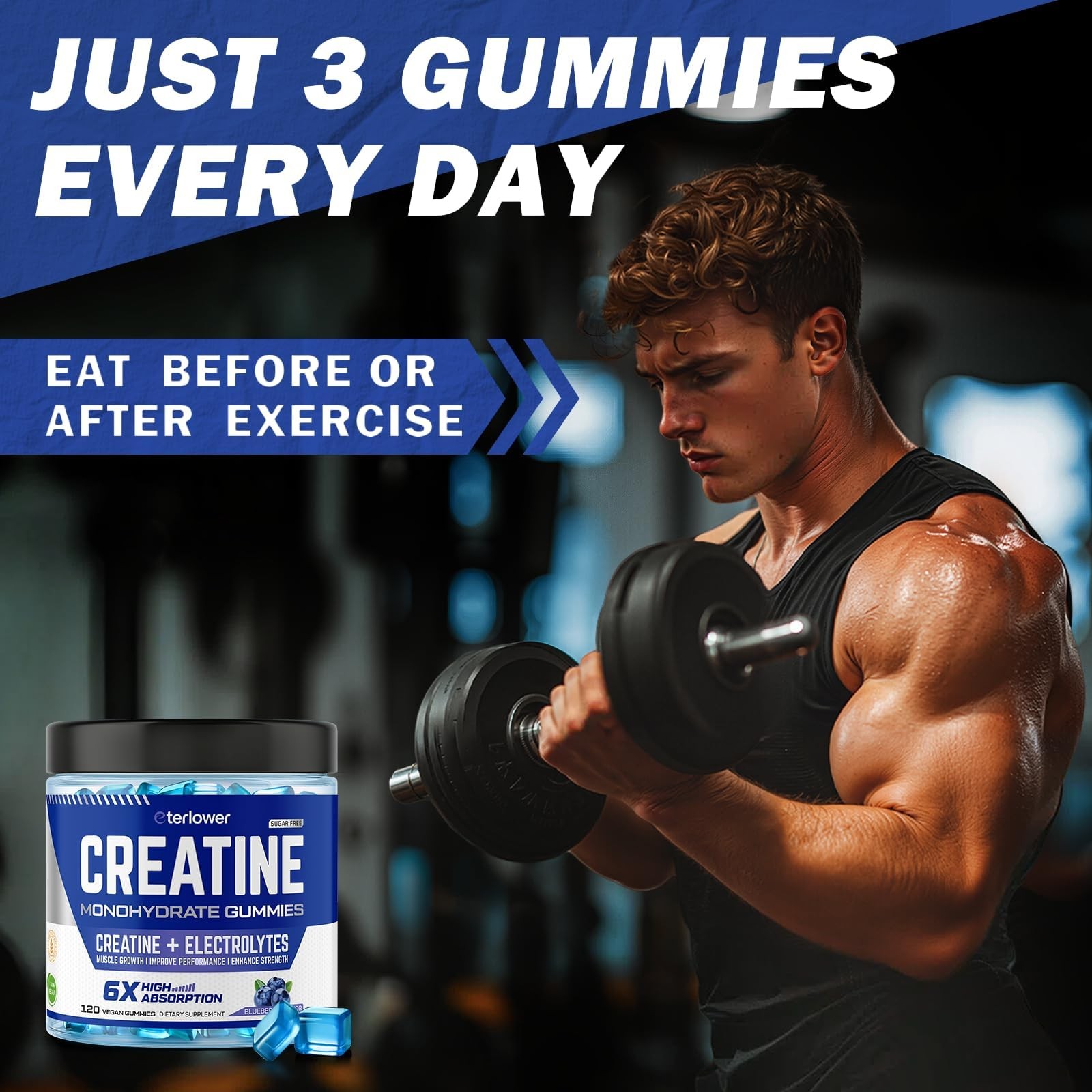 Creatine Monohydrate Gummies 5g – Pre-Workout Energy & Muscle Growth Support …