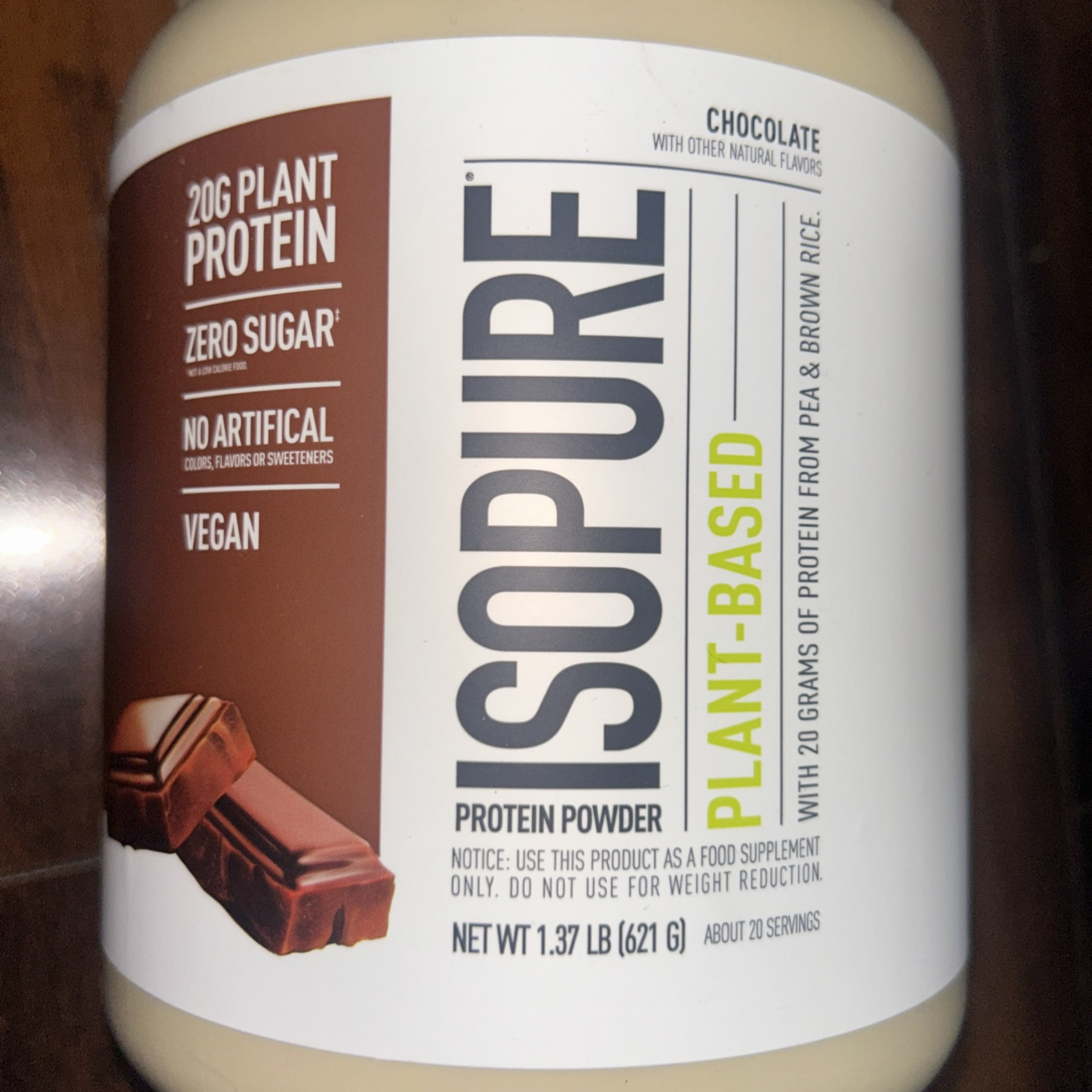 ISOPure Plant Based Protein Powder, Chocolate, 1.37lb, 20 Svgs, Exp.12/20/2026