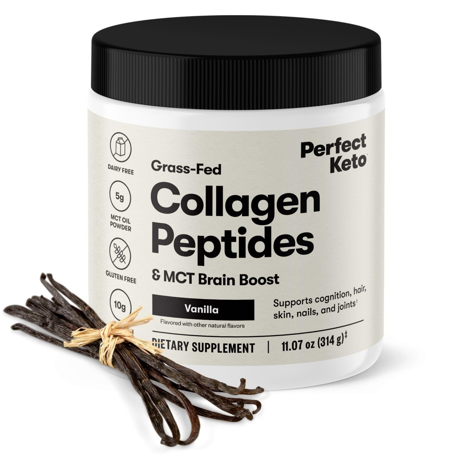 Perfect Keto Collagen Peptides, Vanilla, 10g Protein Powder, Low Carb, No Sug…