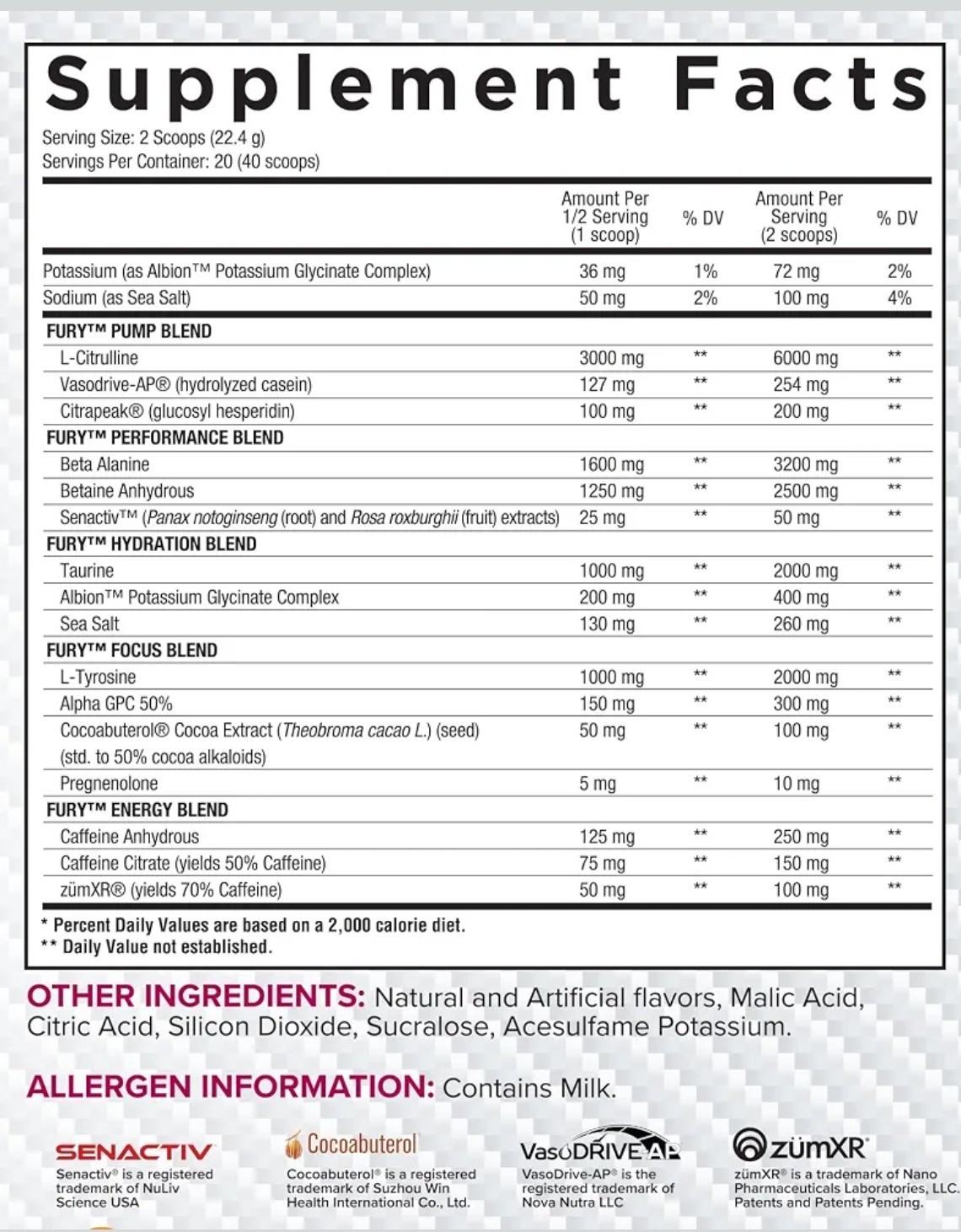 Core Nutritionals FURY V2 NEXT GEN PRE 1lb (20-40 Serv) Tropical BEST BY 11/ 26