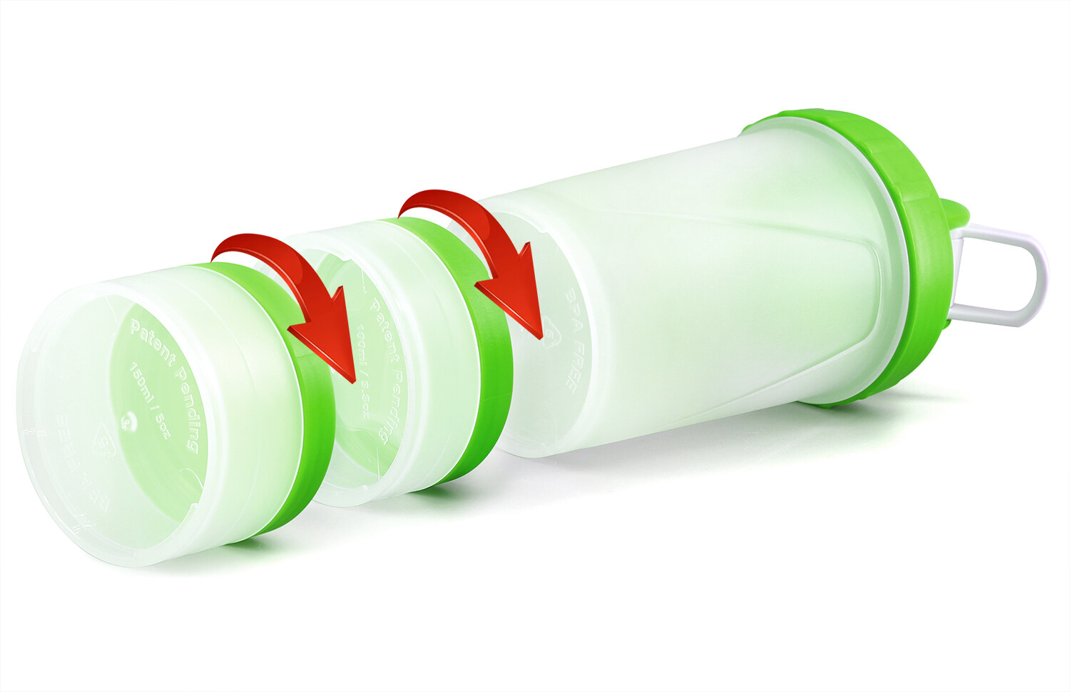 Hydro2Go 16 OZ Protein Shaker Bottle with Mixer Ball and 2 Interlocking Storage