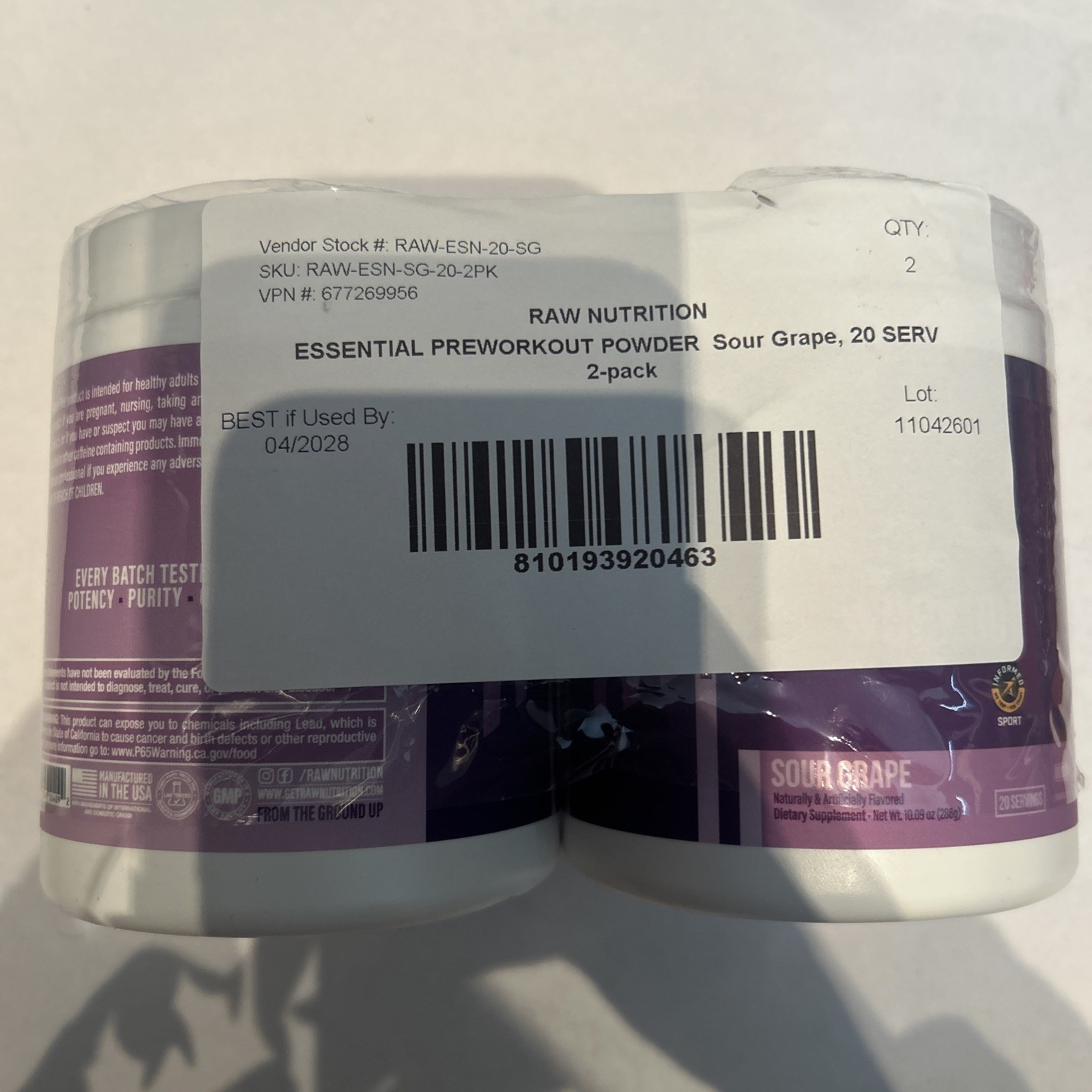 2 Pack BUM Essentials Pre Workout Powder SOUR GRAPE 20 Servings Exp 04/2028