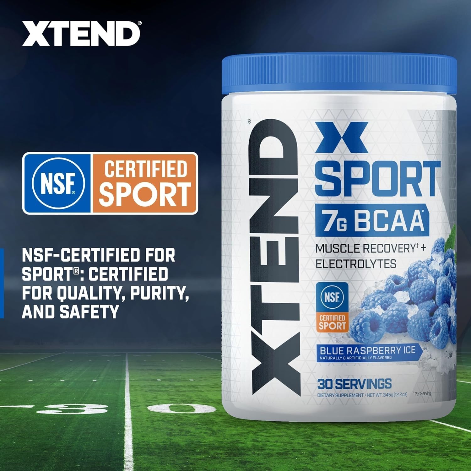 NSF Certified XTEND BCAA Powder – Blue Raspberry Ice Flavor for Muscle Growth