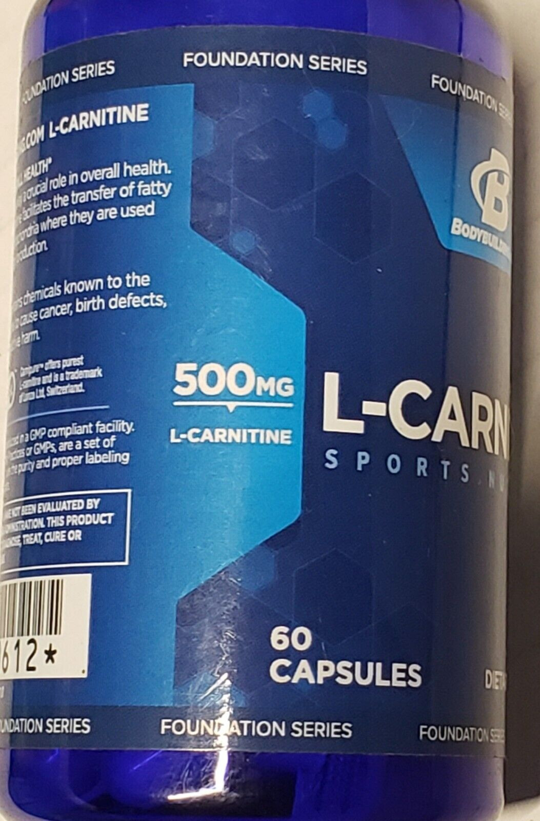 Bodybuilding.com – L-Carnitine – 60 Capsules – Fat burner/Recover – Exp 5/2025