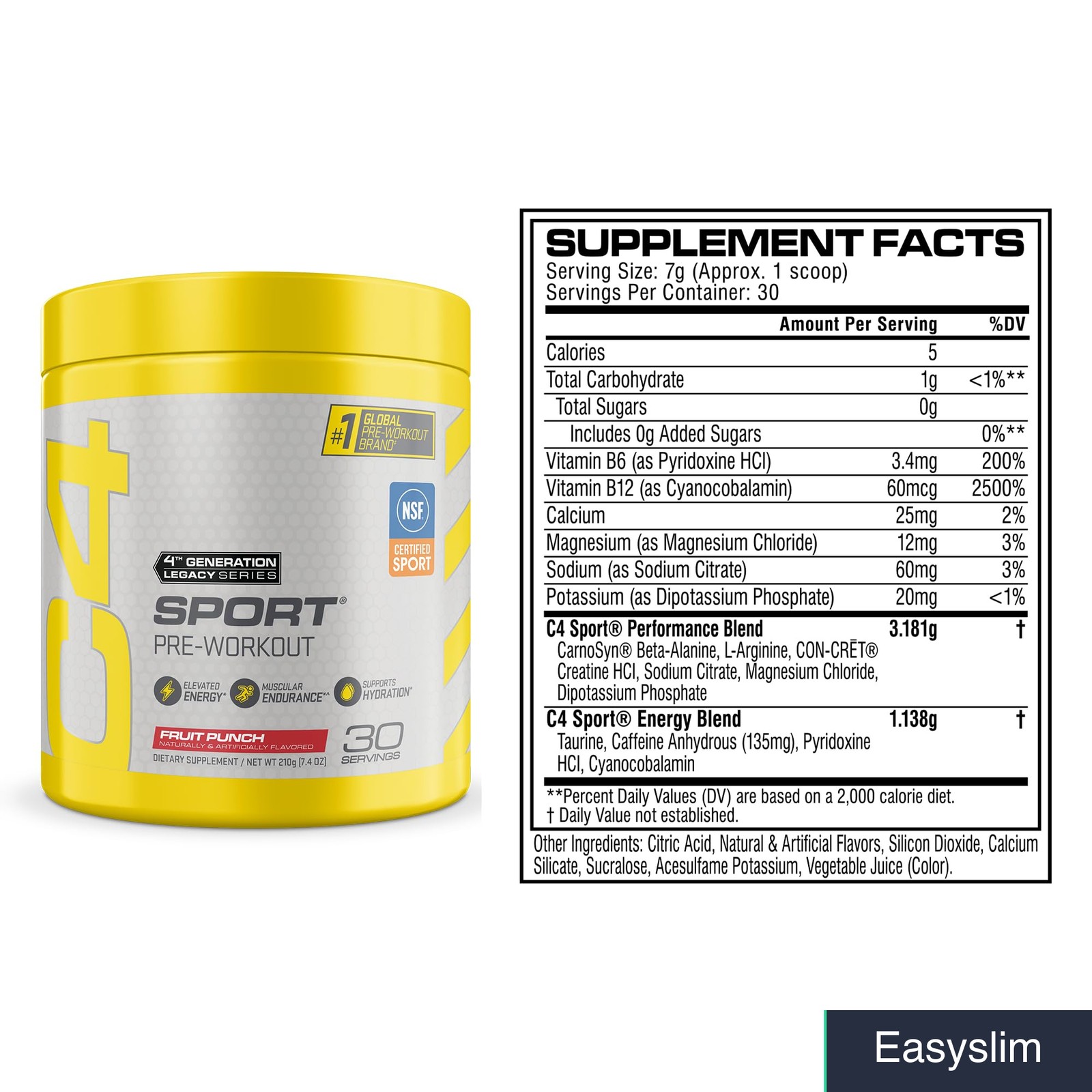 Pre-Workout Powder, Fruit Punch, 30 Servings, NSF Certified, 7.4oz