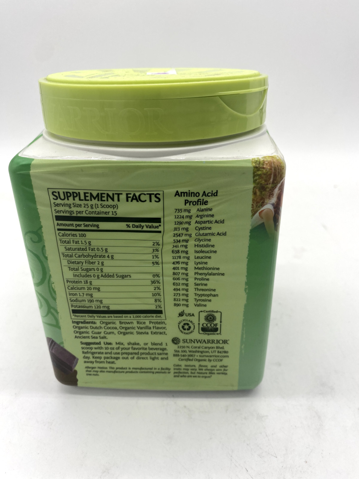 SUNWARRIOR Organic Classic Chocolate Protein, Plant-Based Protein Powder, 375g