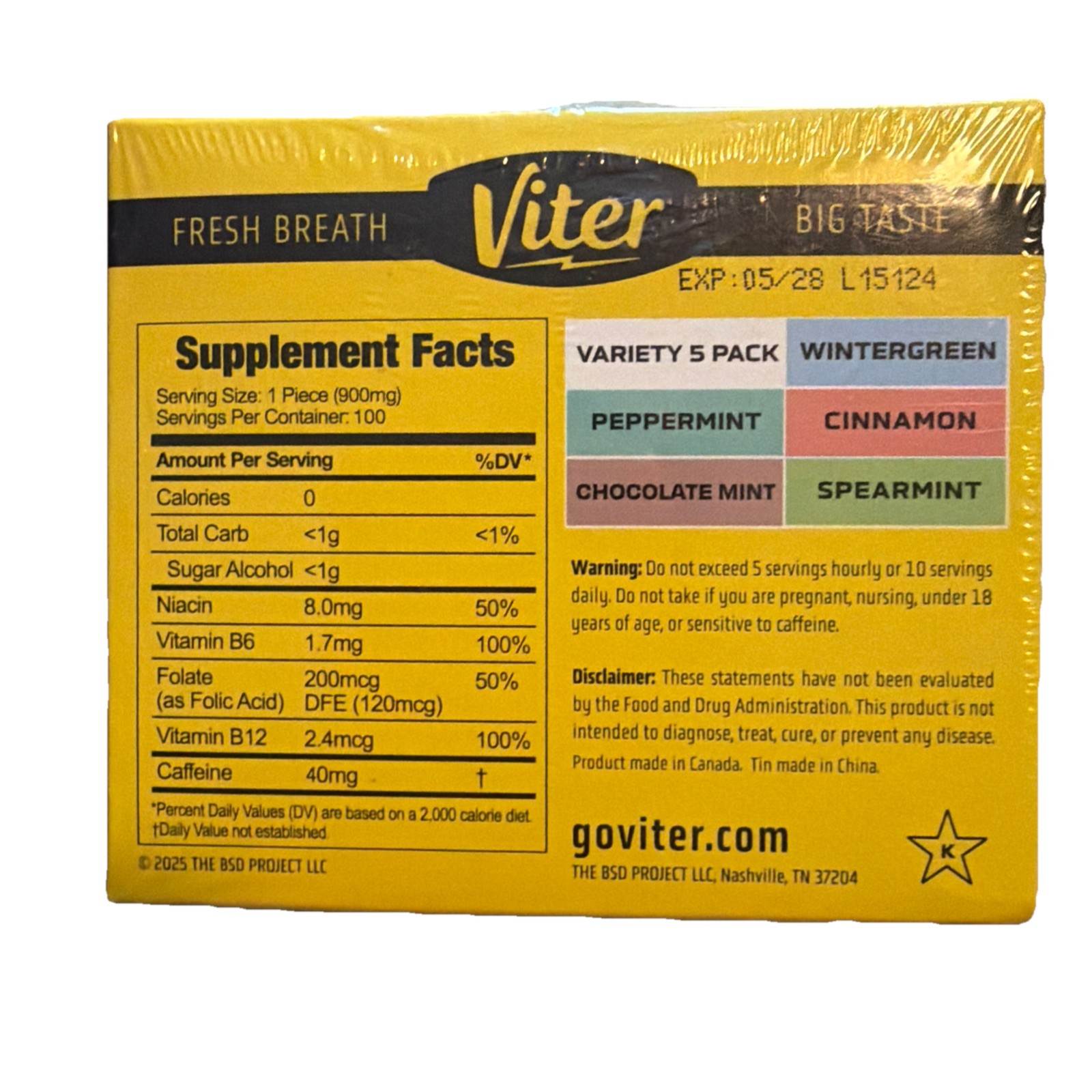 Viter Energy Mints 40mg Caffeine & B Vitamins – Boosts Energy & Freshens Breath