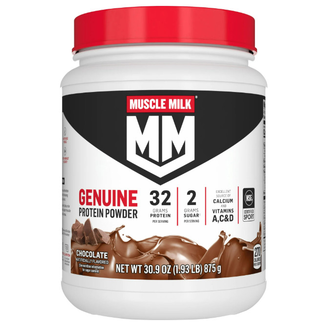 Muscle Milk Genuine Protein Powder, Chocolate, 1.93 lb, 12 Servings